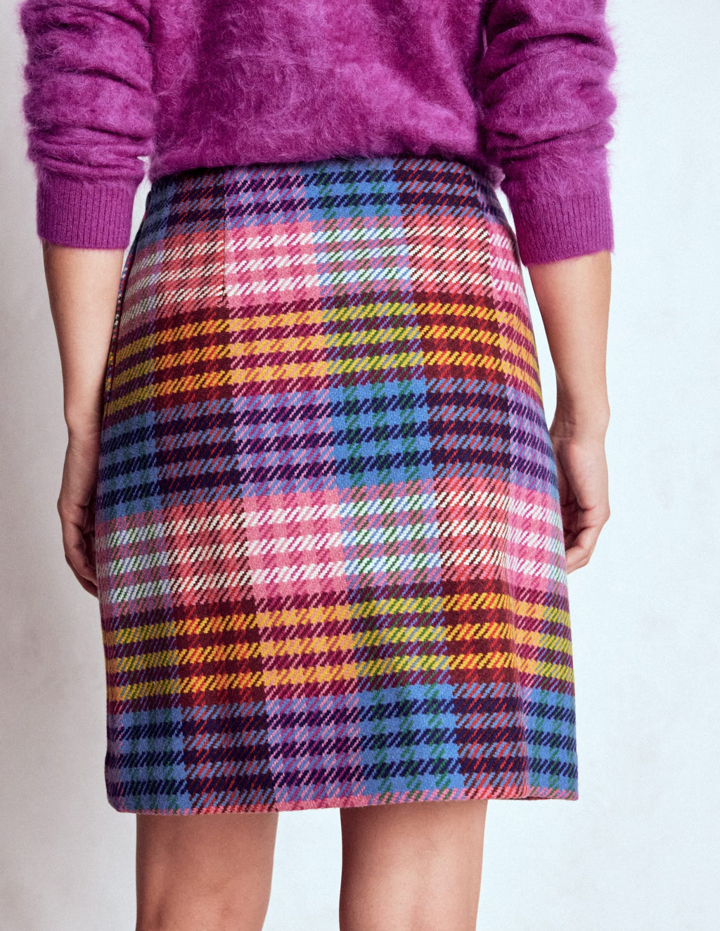 Wool Blend A-Line Skirt-Rainbow Blanket MultiGingham