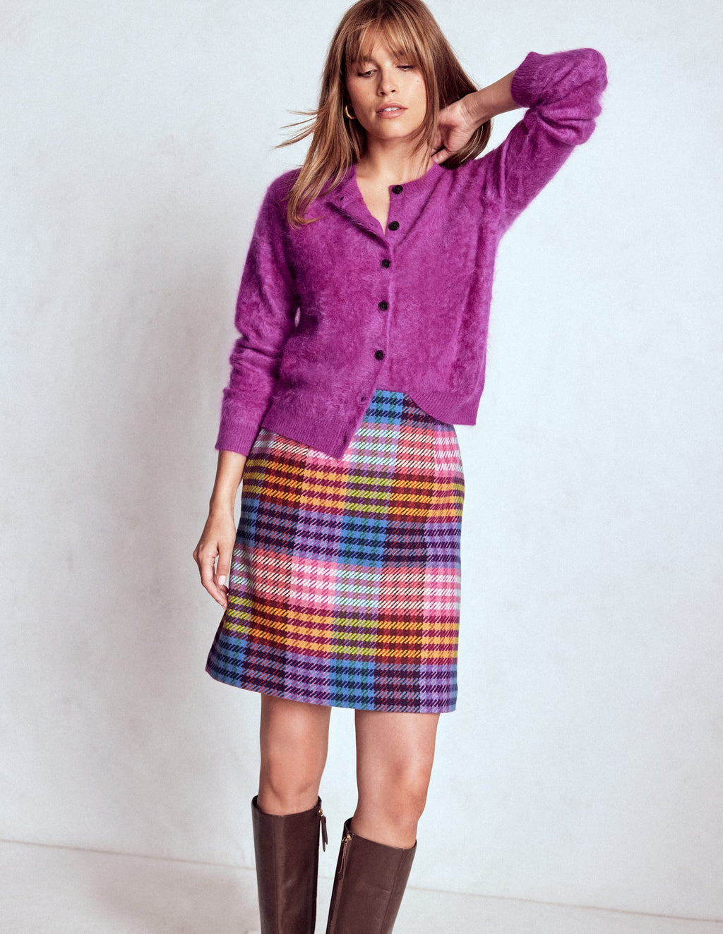 Wool Blend A-Line Skirt-Rainbow Blanket MultiGingham