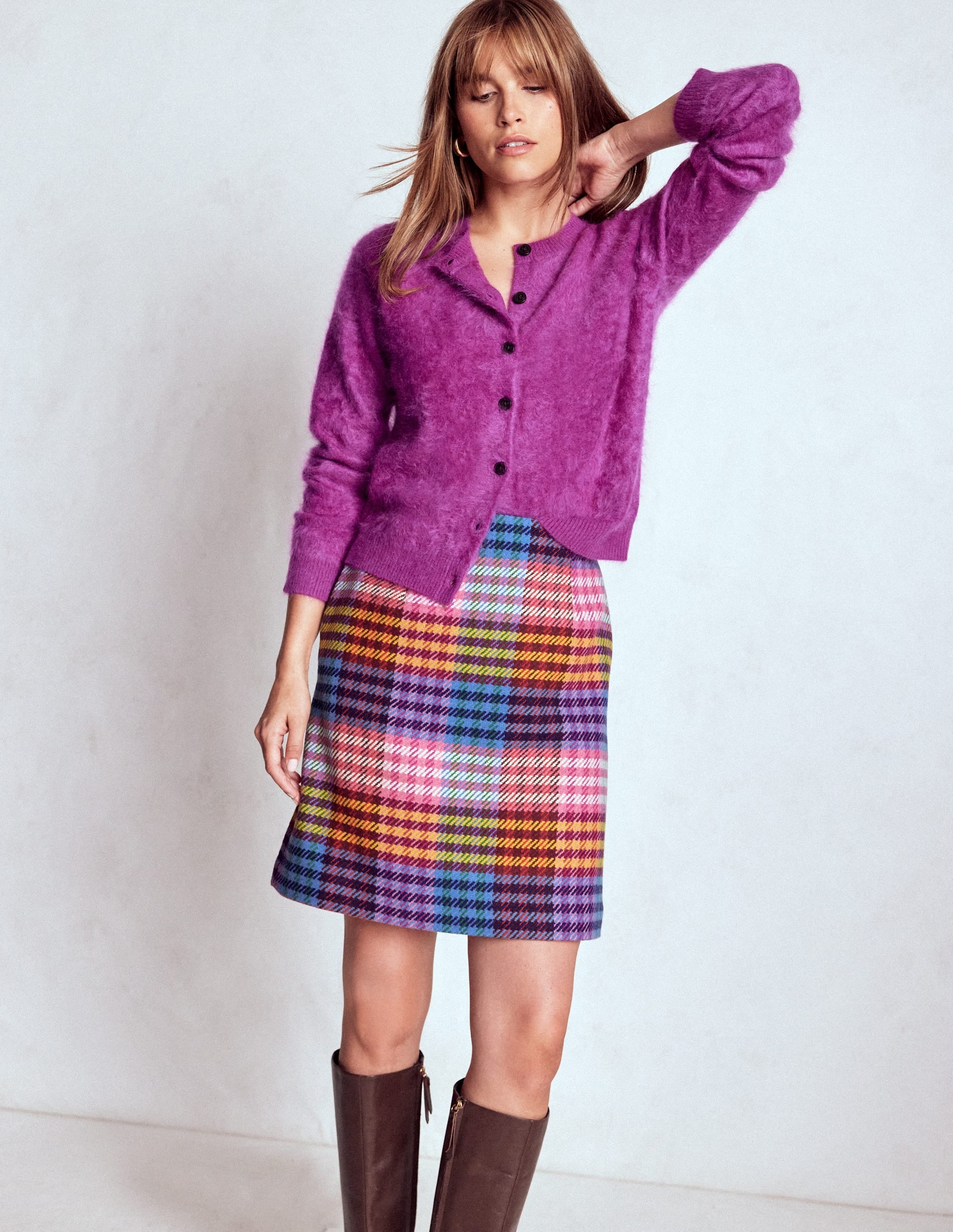 Wool Blend A-Line Skirt-Rainbow Blanket MultiGingham