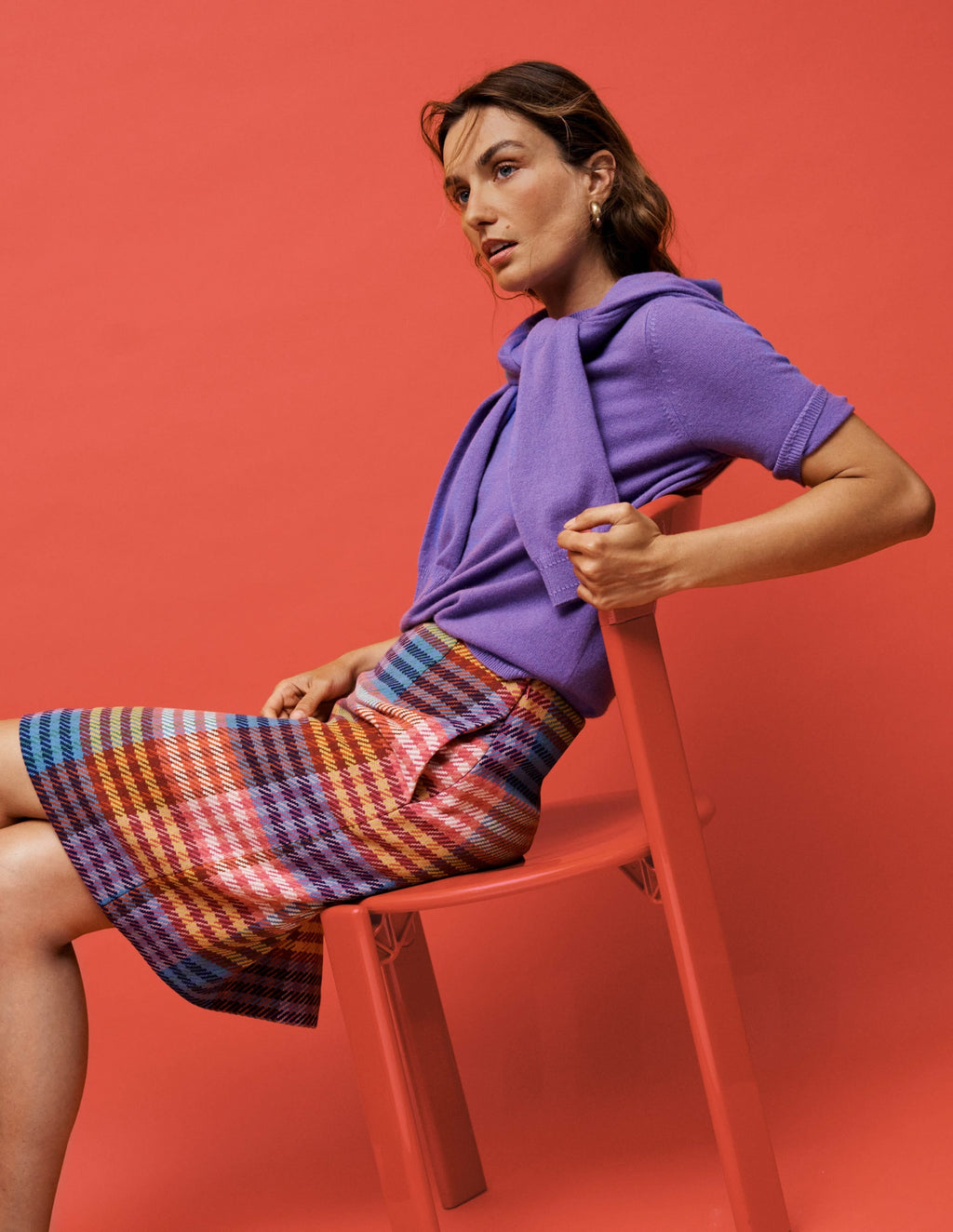 Wool Blend A-Line Skirt-Rainbow Blanket MultiGingham