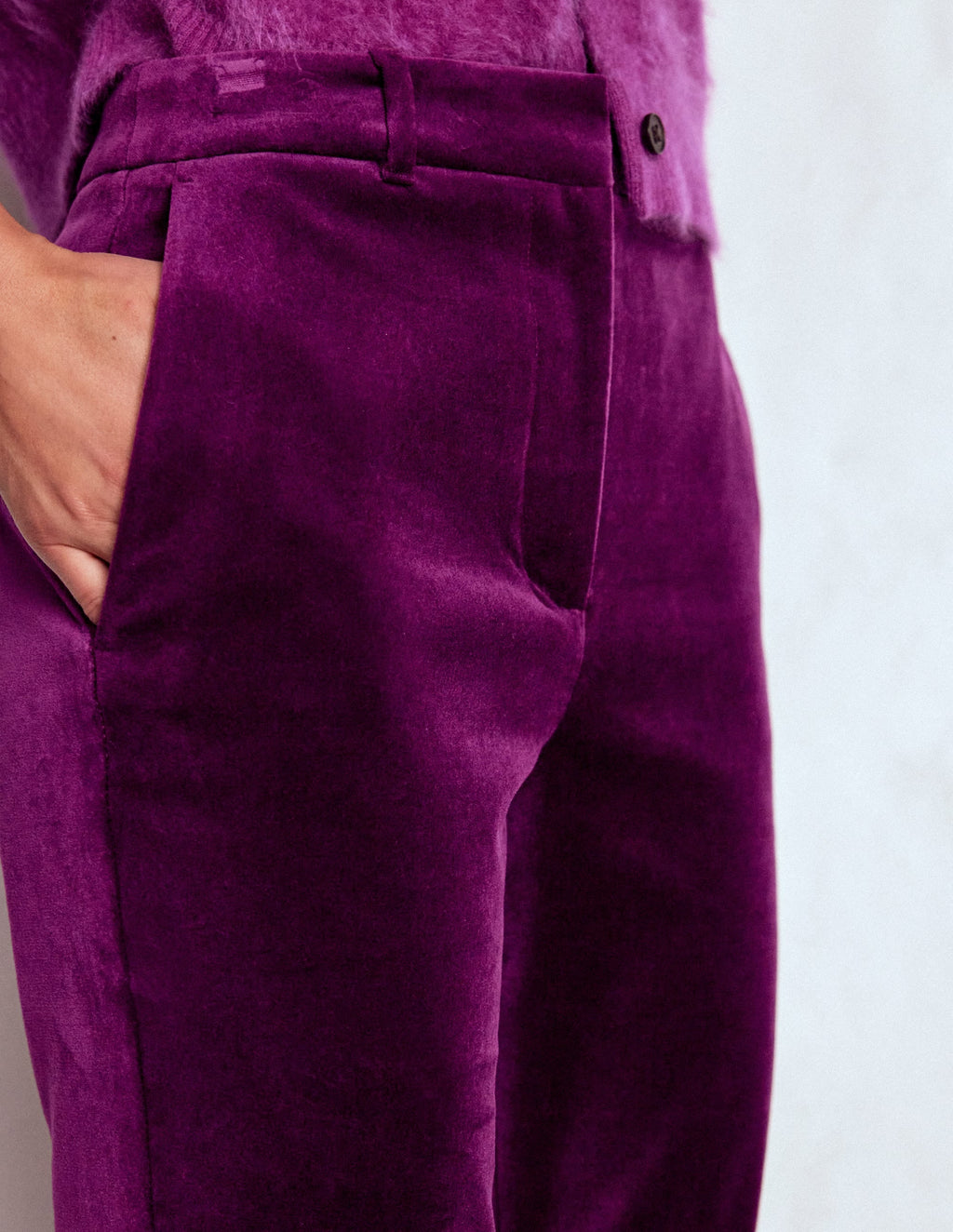 Fitted Velvet Flare Pants-Plum Jam