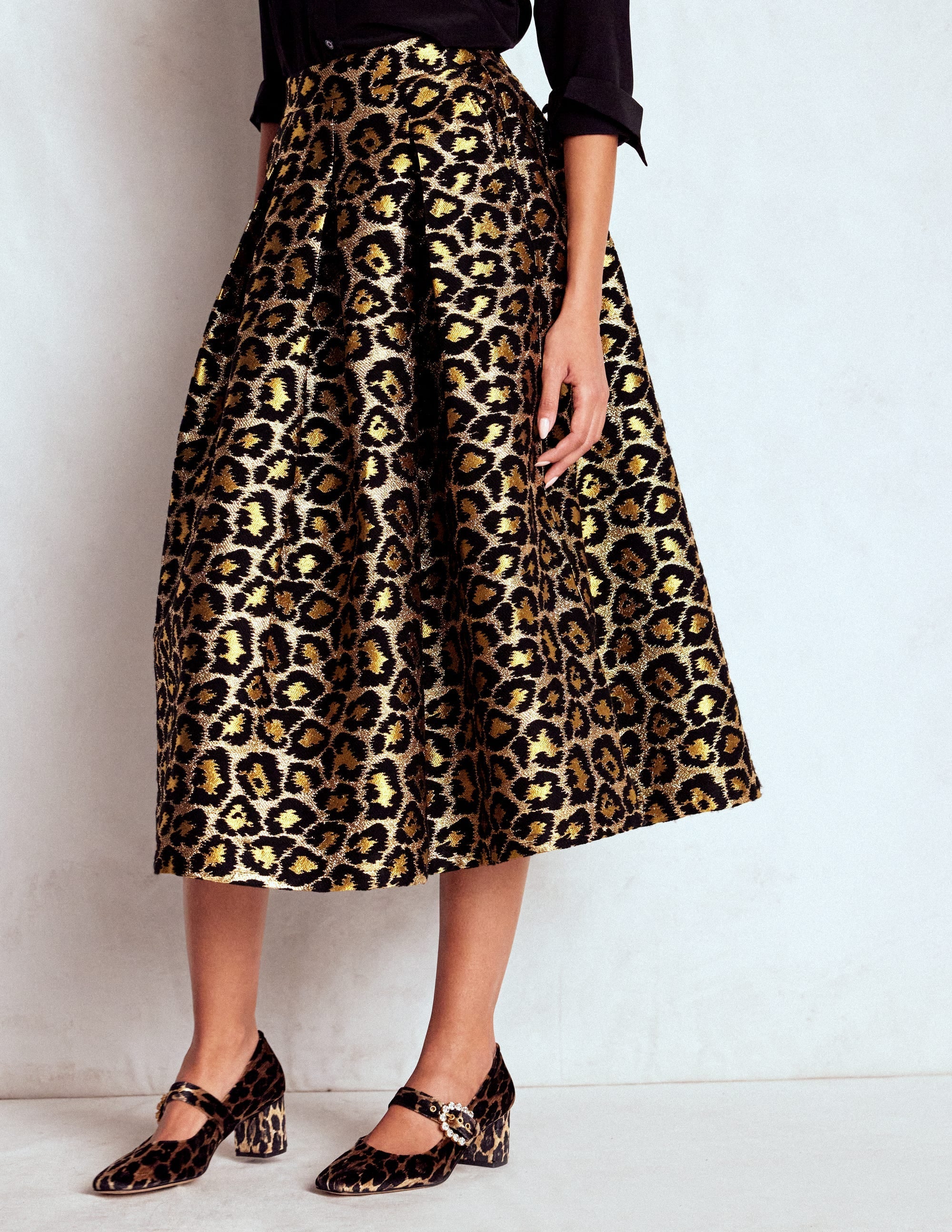 Verity Jacquard Midi Skirt-Leopard Print