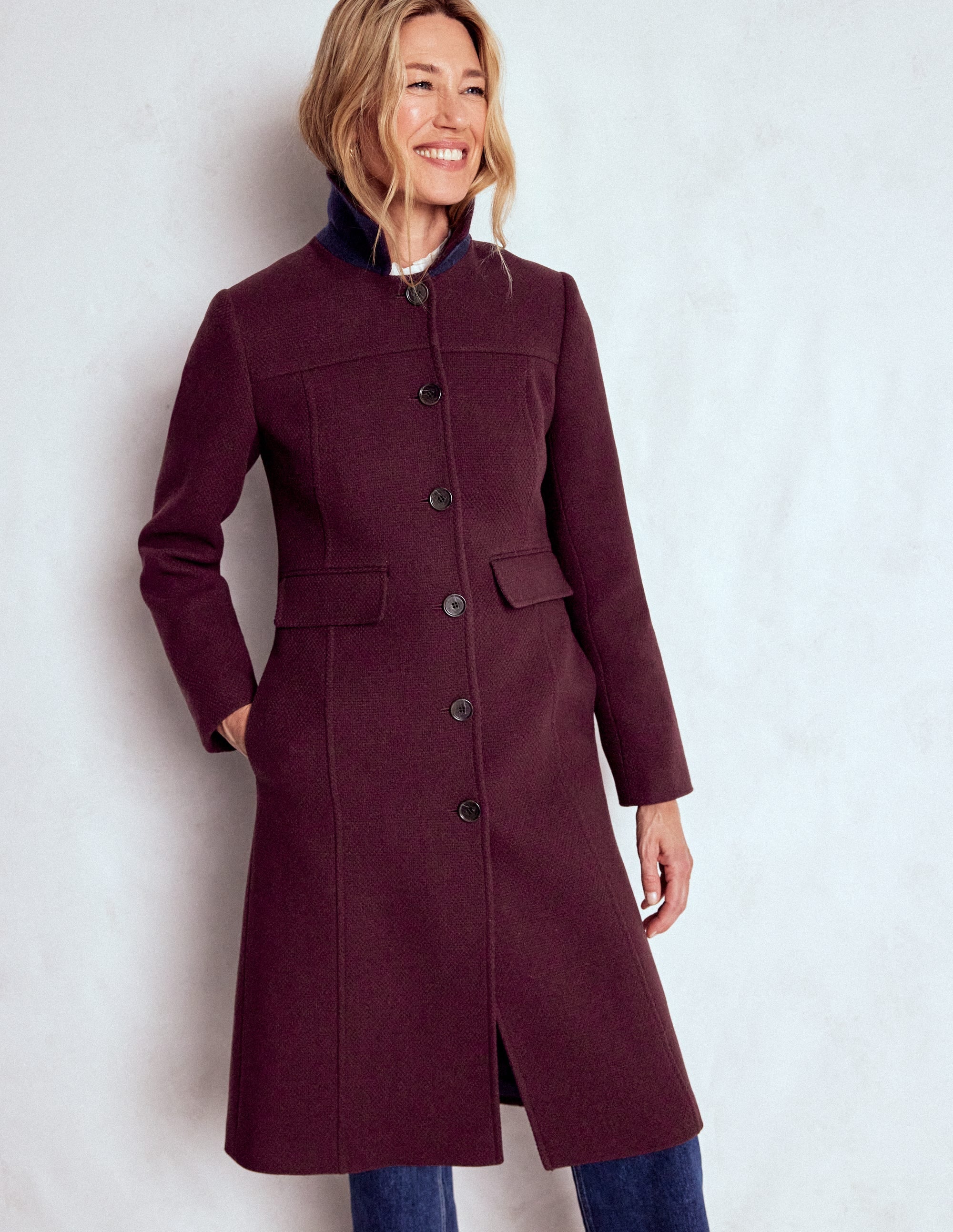 St Albans Fitted Coat-Dark Cherry