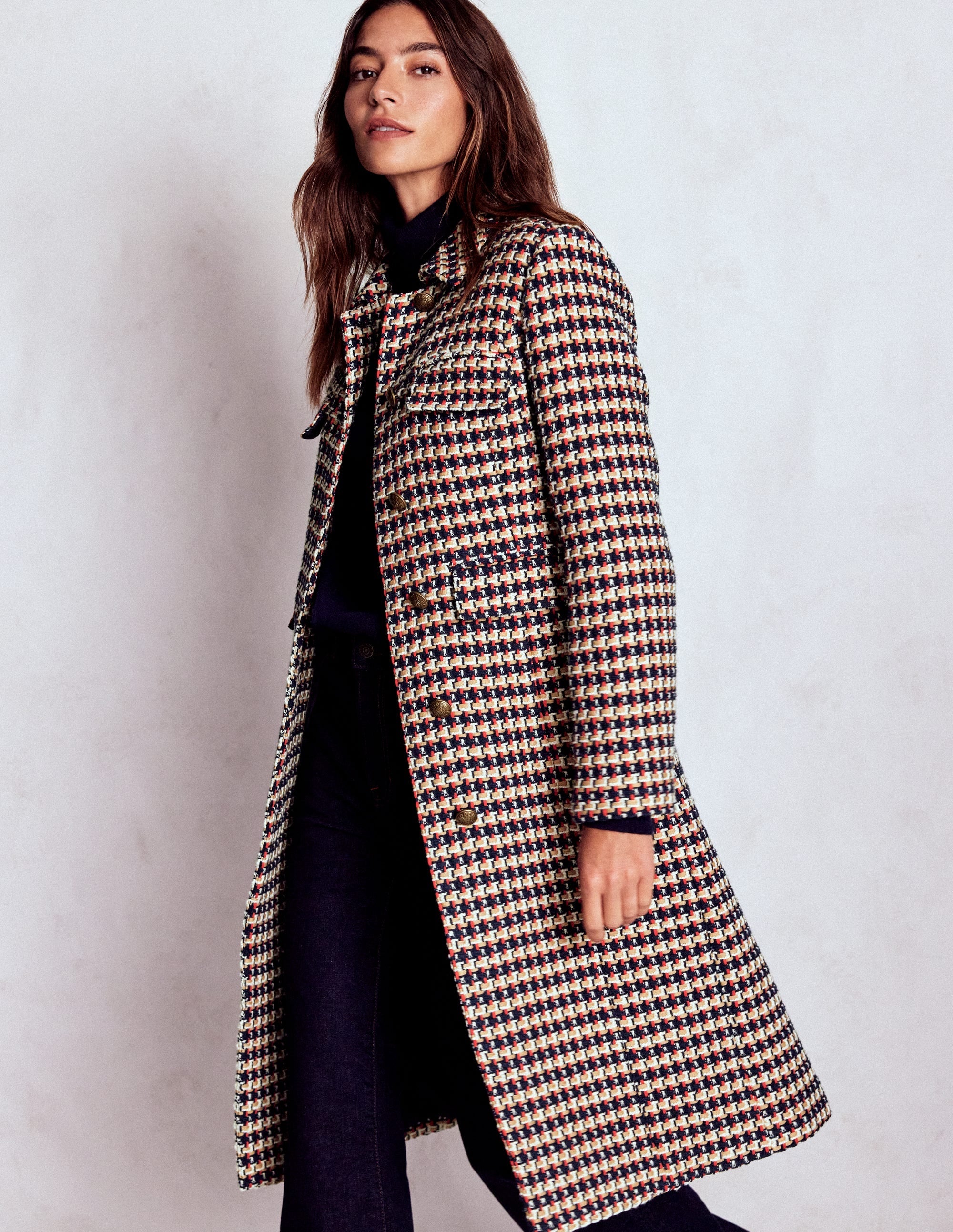 Pocket Detail Coat-Camel, Navy Red