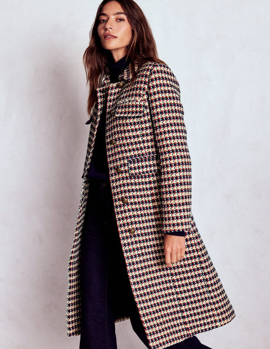 Pocket Detail Coat-Camel, Navy Red