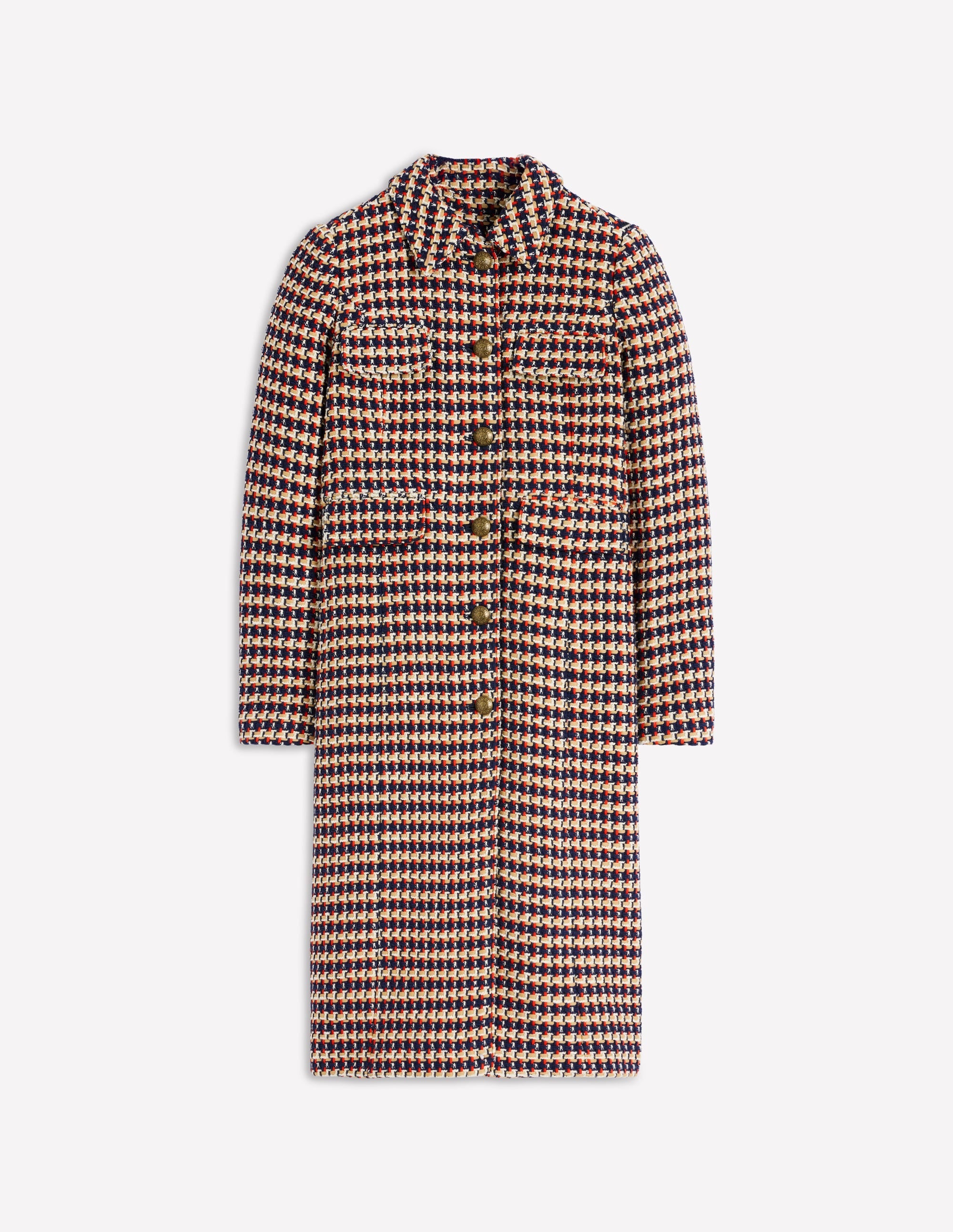 Pocket Detail Coat-Camel, Navy Red