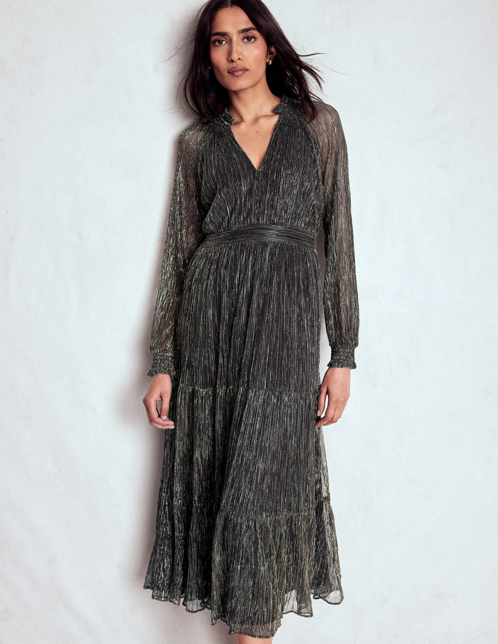 Lucille Smocked Sparkle Dress-Black and Gold