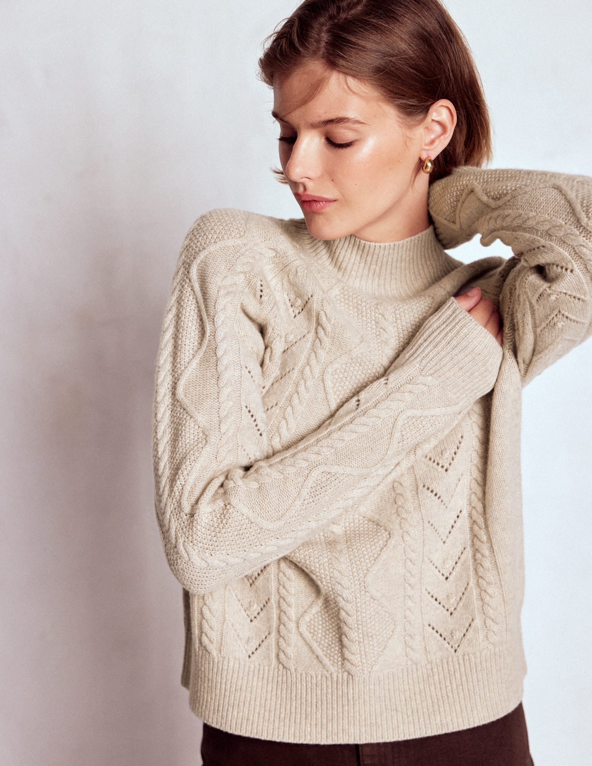 Marion Merino Rib Neck Sweater-Barley Cable