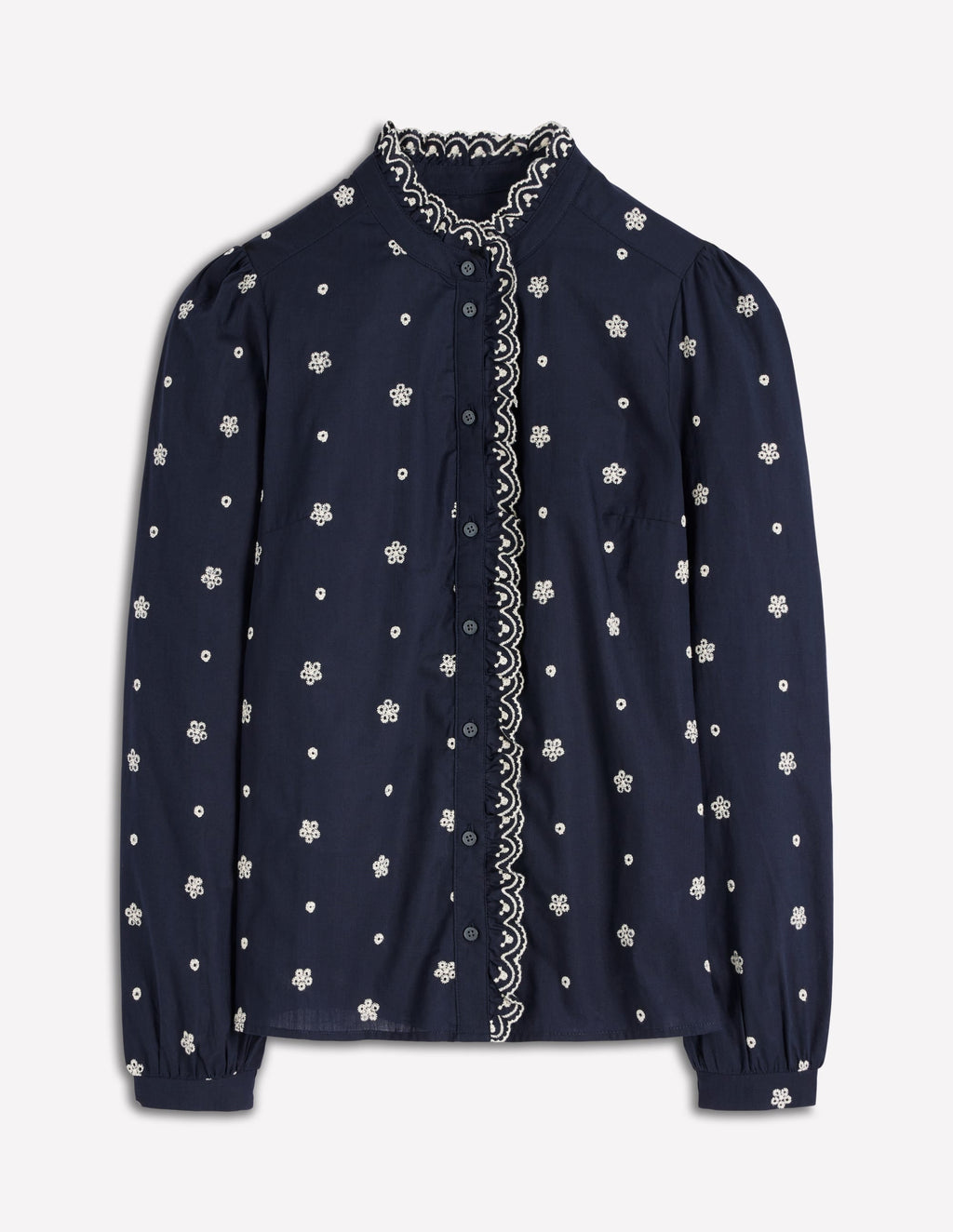 Helena Cotton Top-Navy, White Embroidery