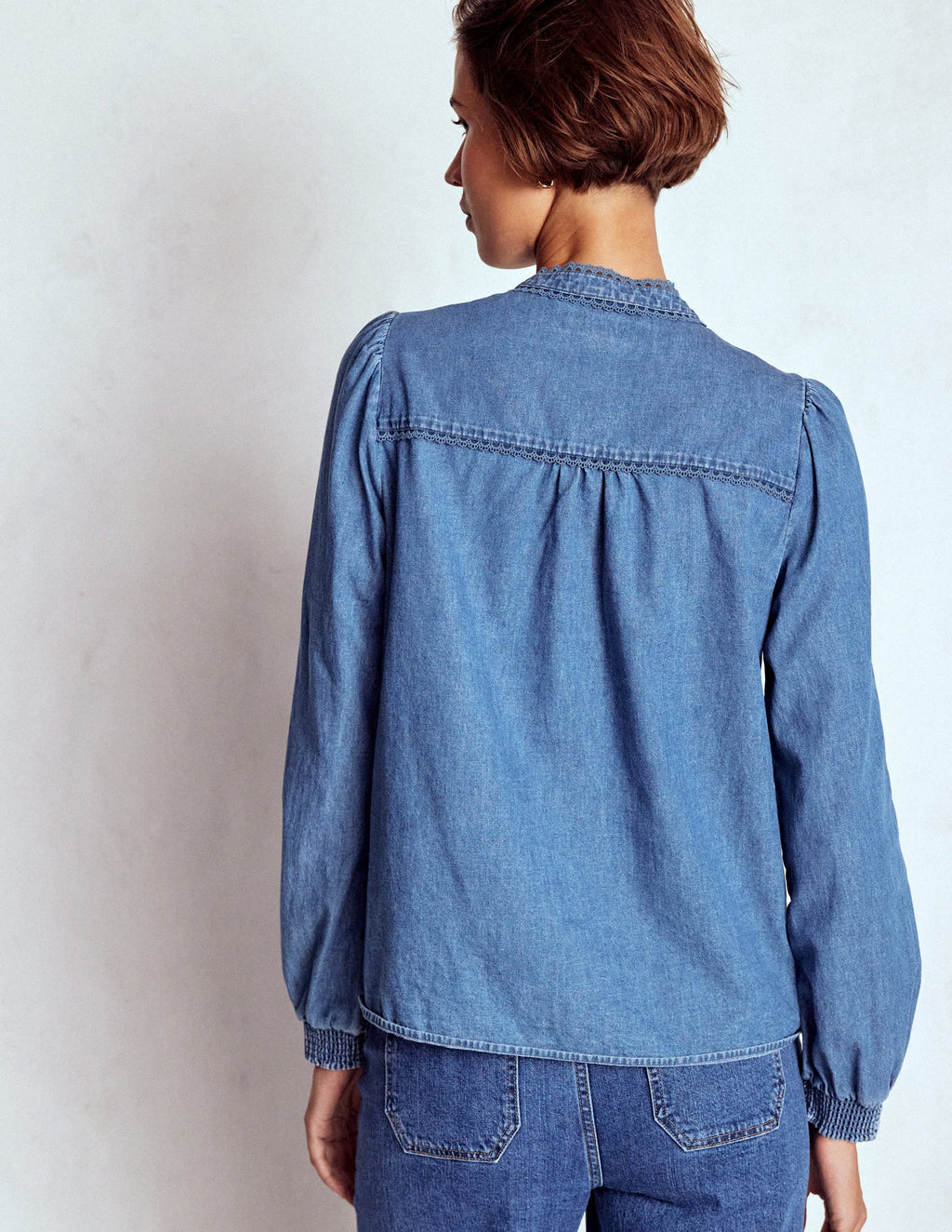 Rhea Trim Insert Denim Top-Light Vintage