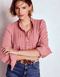 Lace Detail Jersey Shirt-Vintage Rose