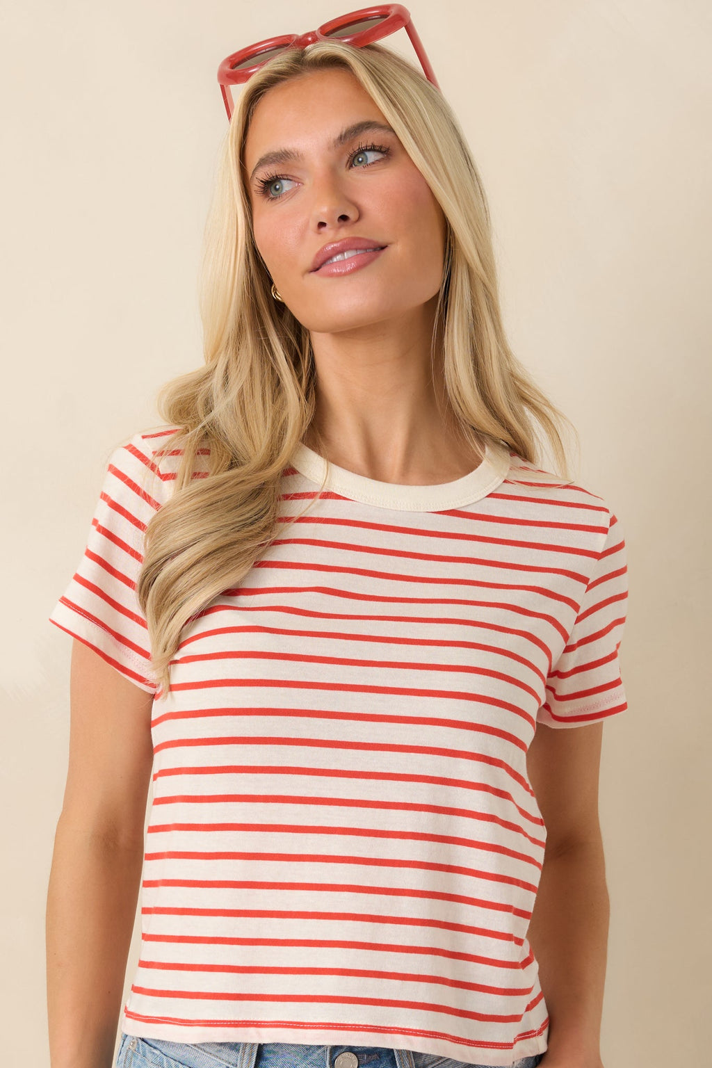 Z Supply Junie Poppy Red Cotton Stripe Tee
