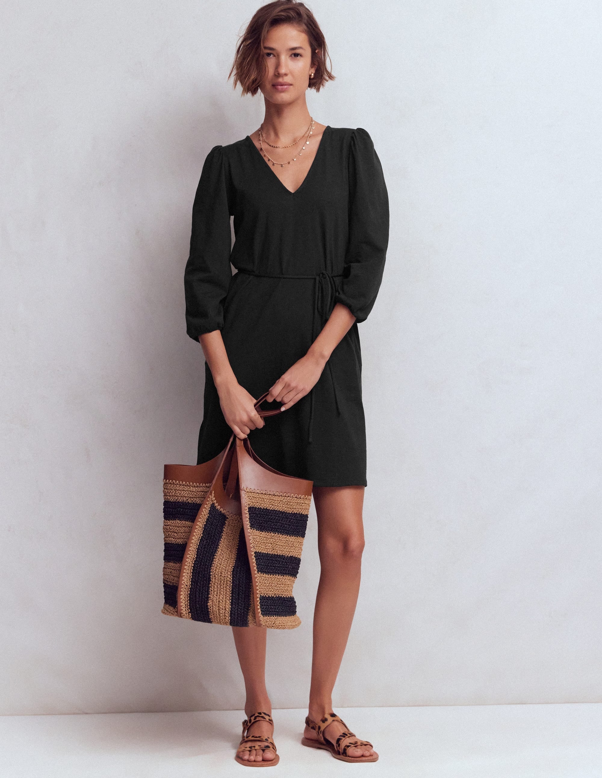 Cary V-Neck Short Dress-Black