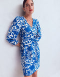 Cary V-Neck Short Dress-Blue, Flourishing Meadow