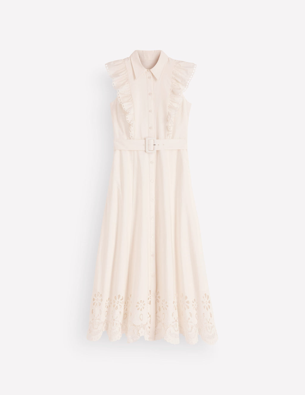 Ruffle Bodice Shirt Dress-White Broderie Trim