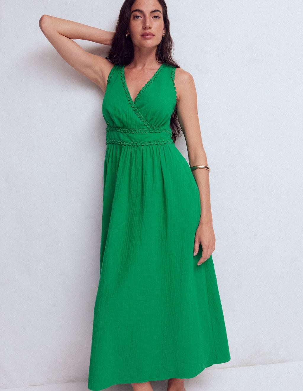 Lorna Trim Double Cloth Dress-Rich Emerald