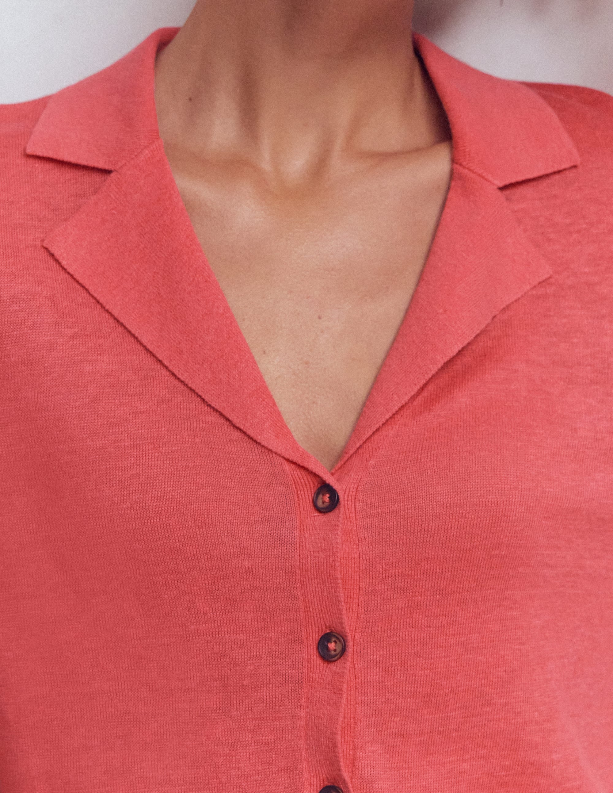 Agnes Collar Linen Cardigan-Coral