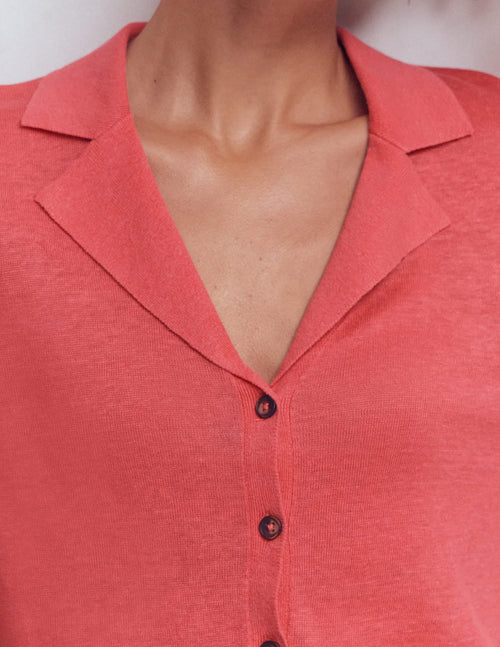 Agnes Collar Linen Cardigan-Coral