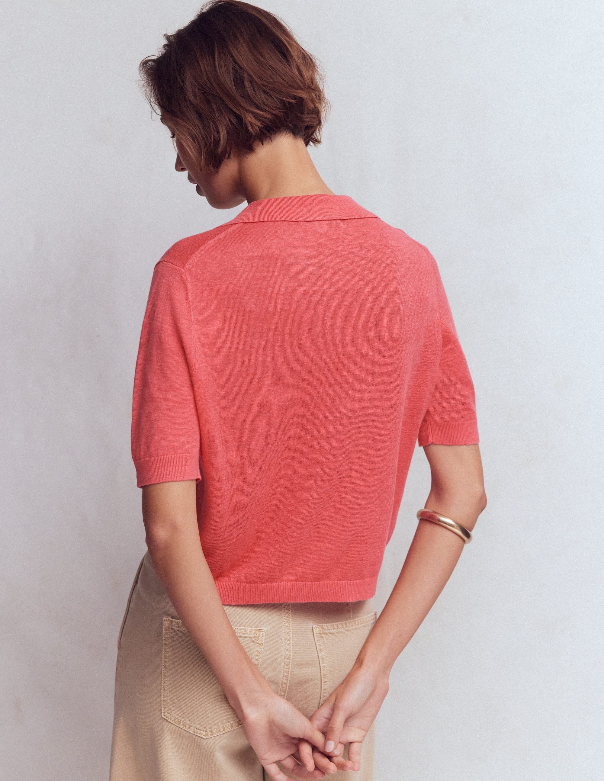 Agnes Collar Linen Cardigan-Coral