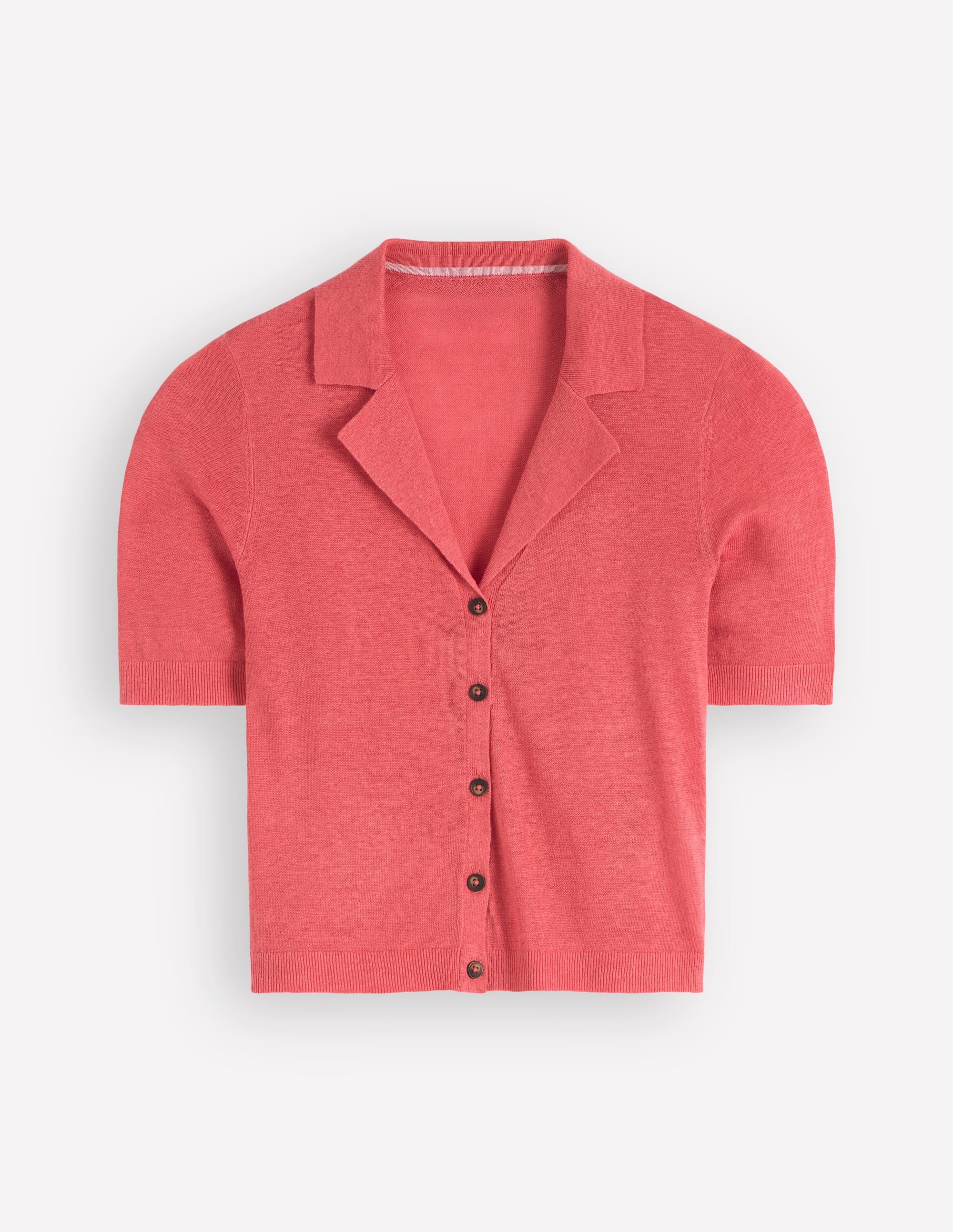 Agnes Collar Linen Cardigan-Coral