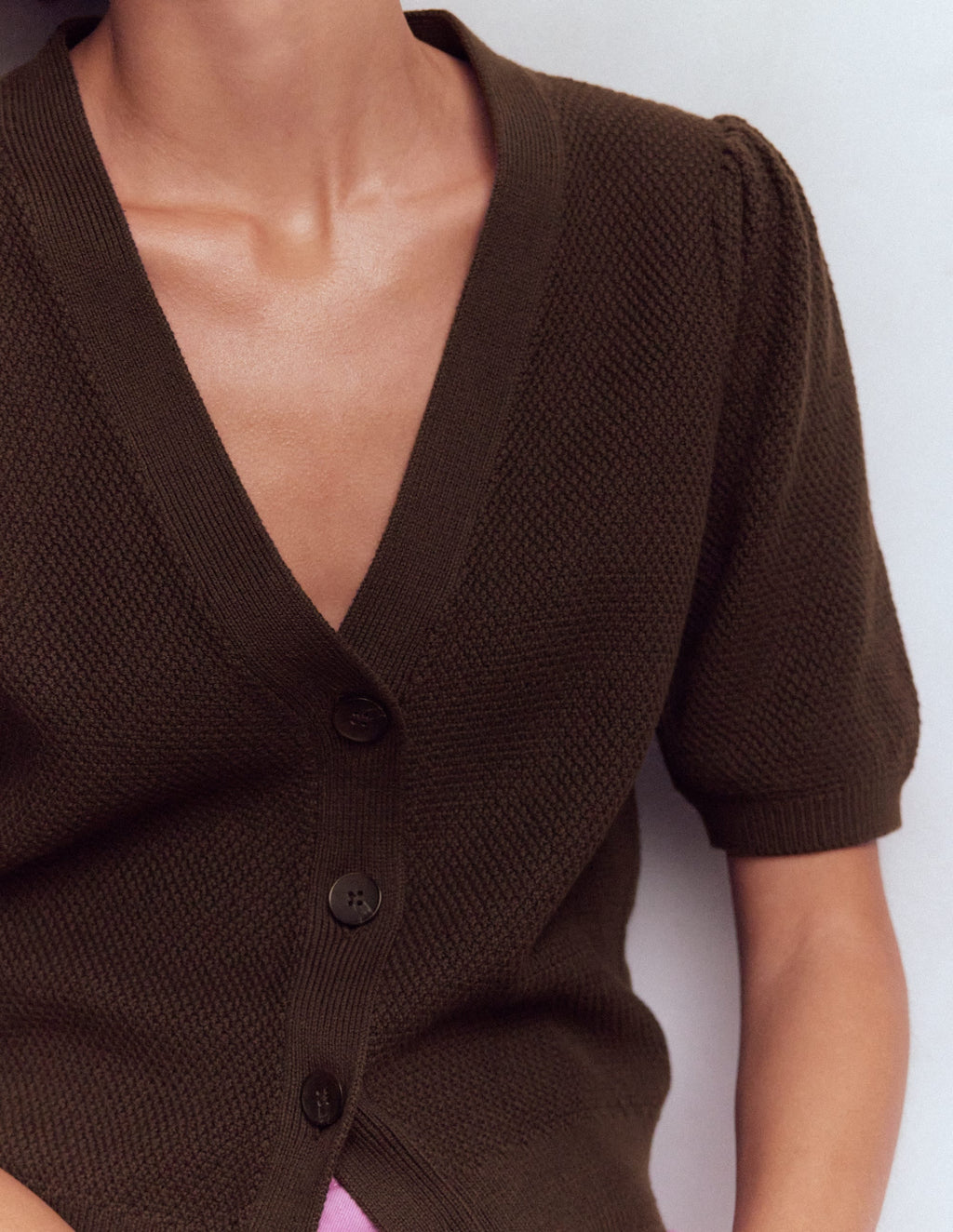 Hayley Cotton V-neck Cardigan-Espresso