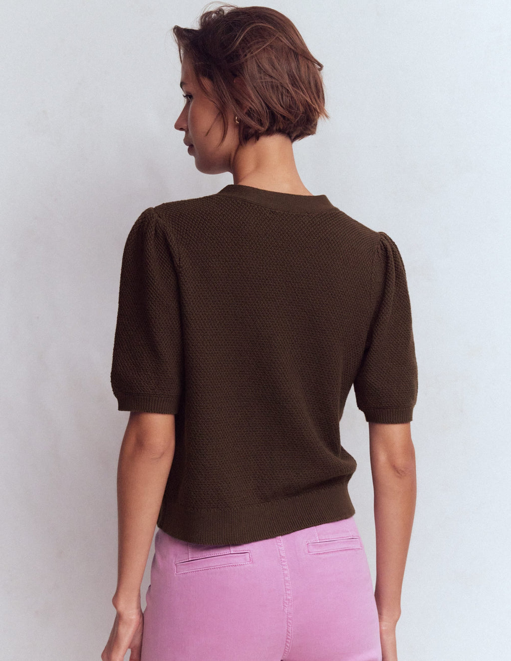 Hayley Cotton V-neck Cardigan-Espresso