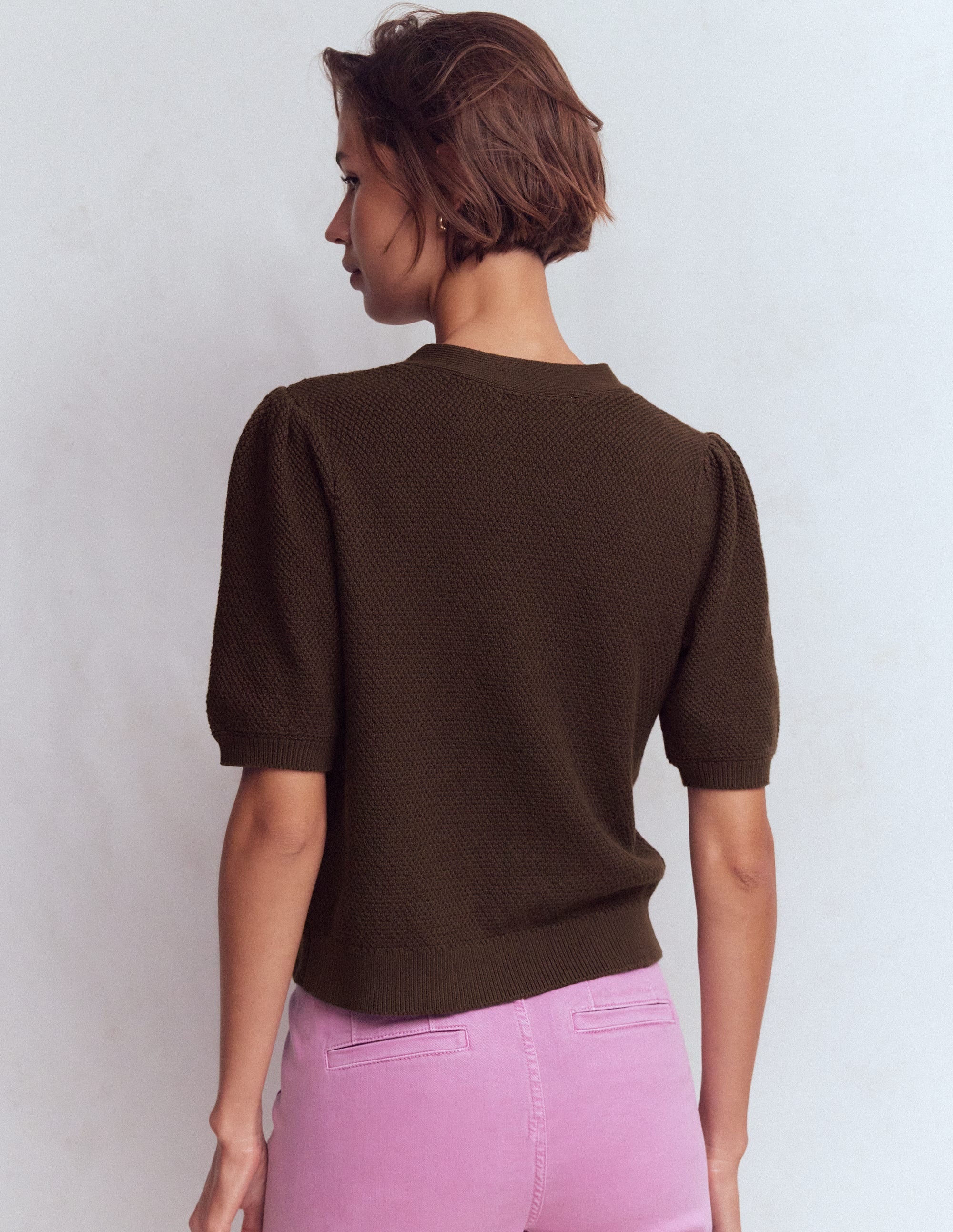 Hayley Cotton V-neck Cardigan-Espresso