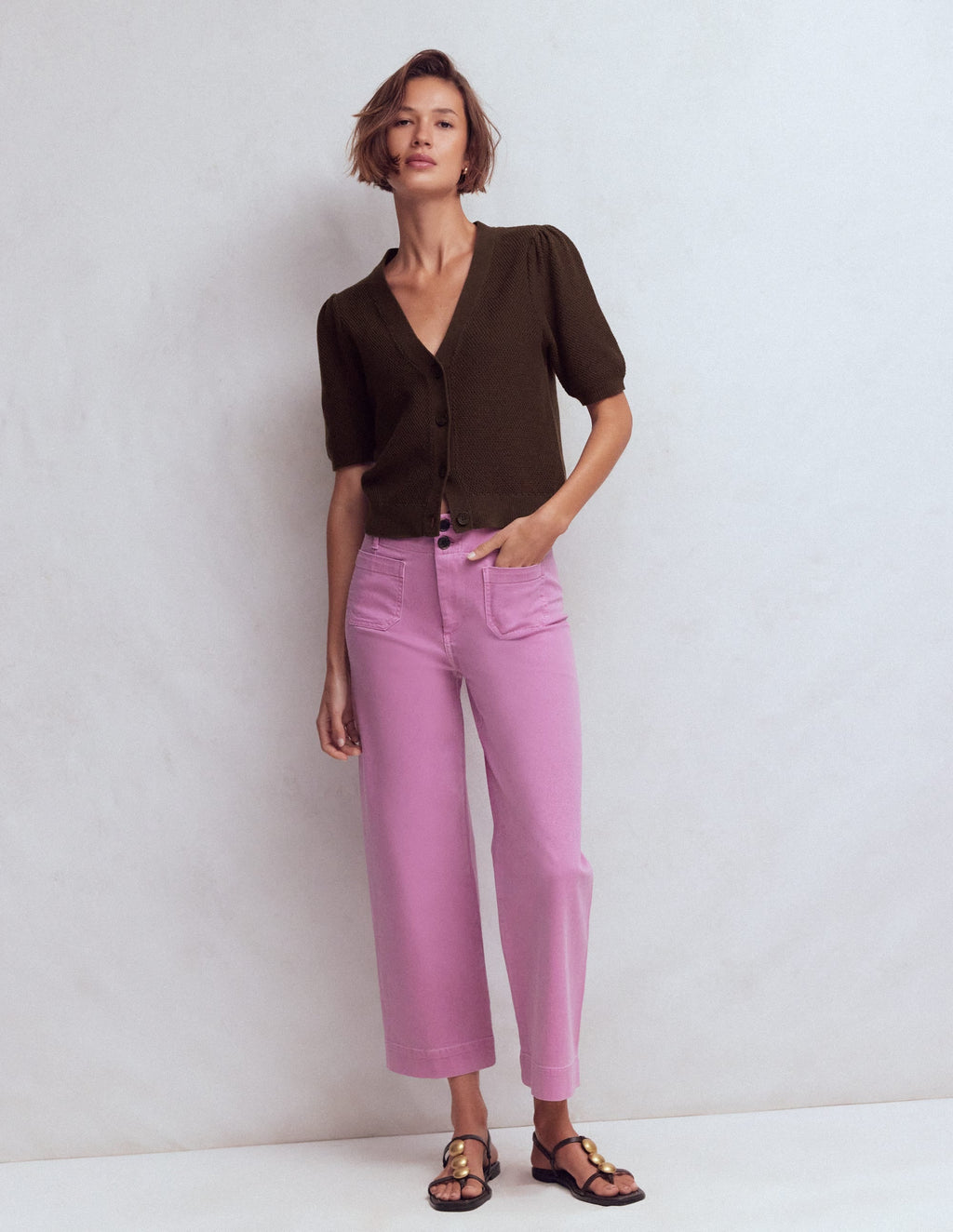 Hayley Cotton V-neck Cardigan-Espresso