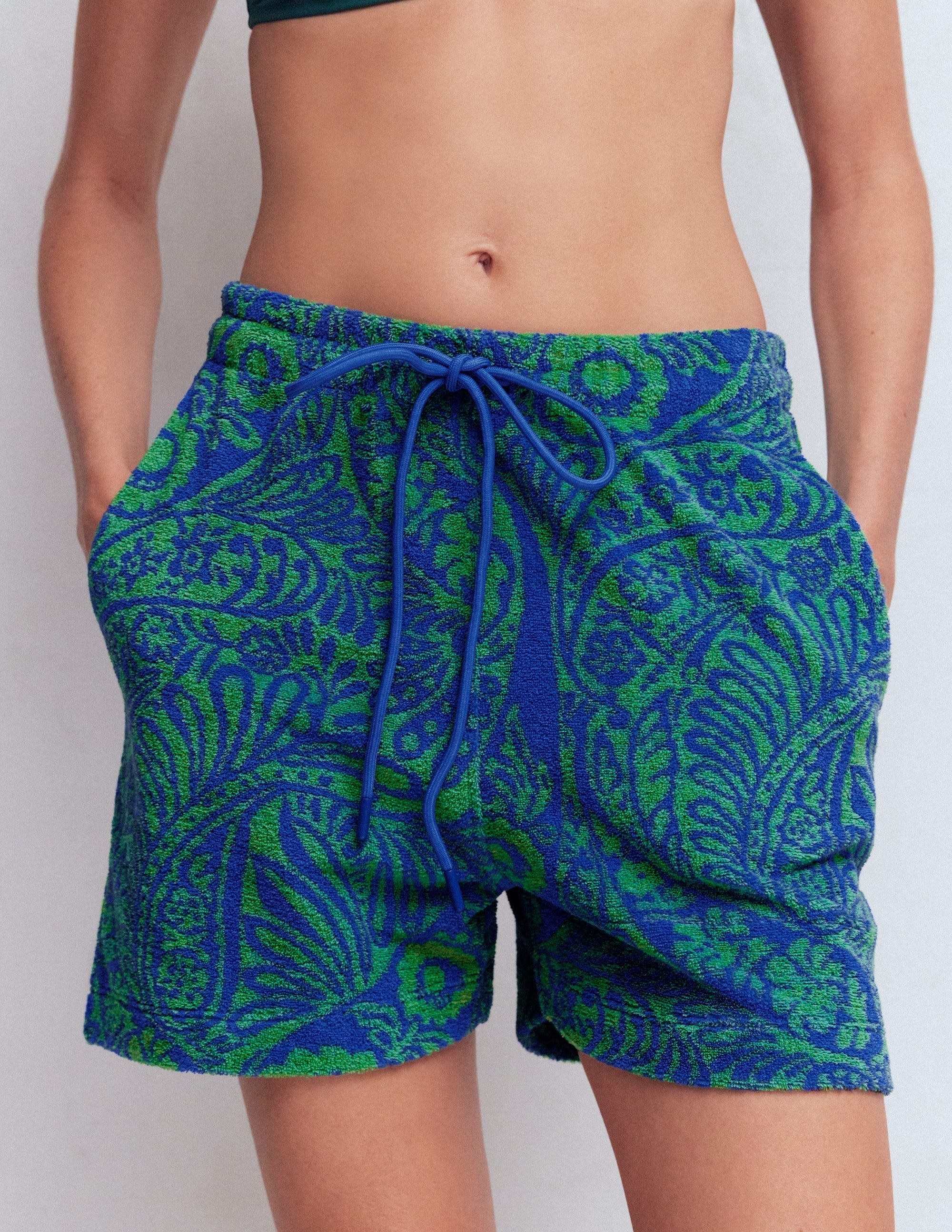 Islington Towelling Shorts-Green/ Blue, Enchanted Paisley