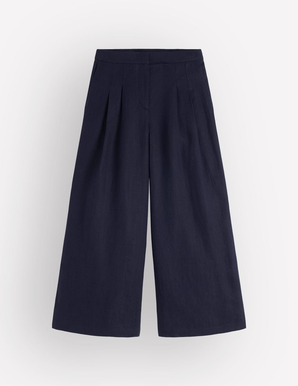 Pleated Linen Culotte-Navy