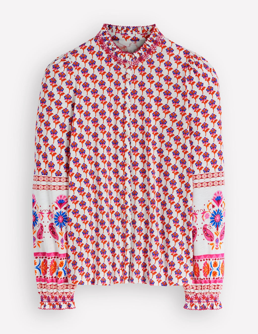 Effie Smocked Detail Shirt-Multi, Meadow Stamp Placement