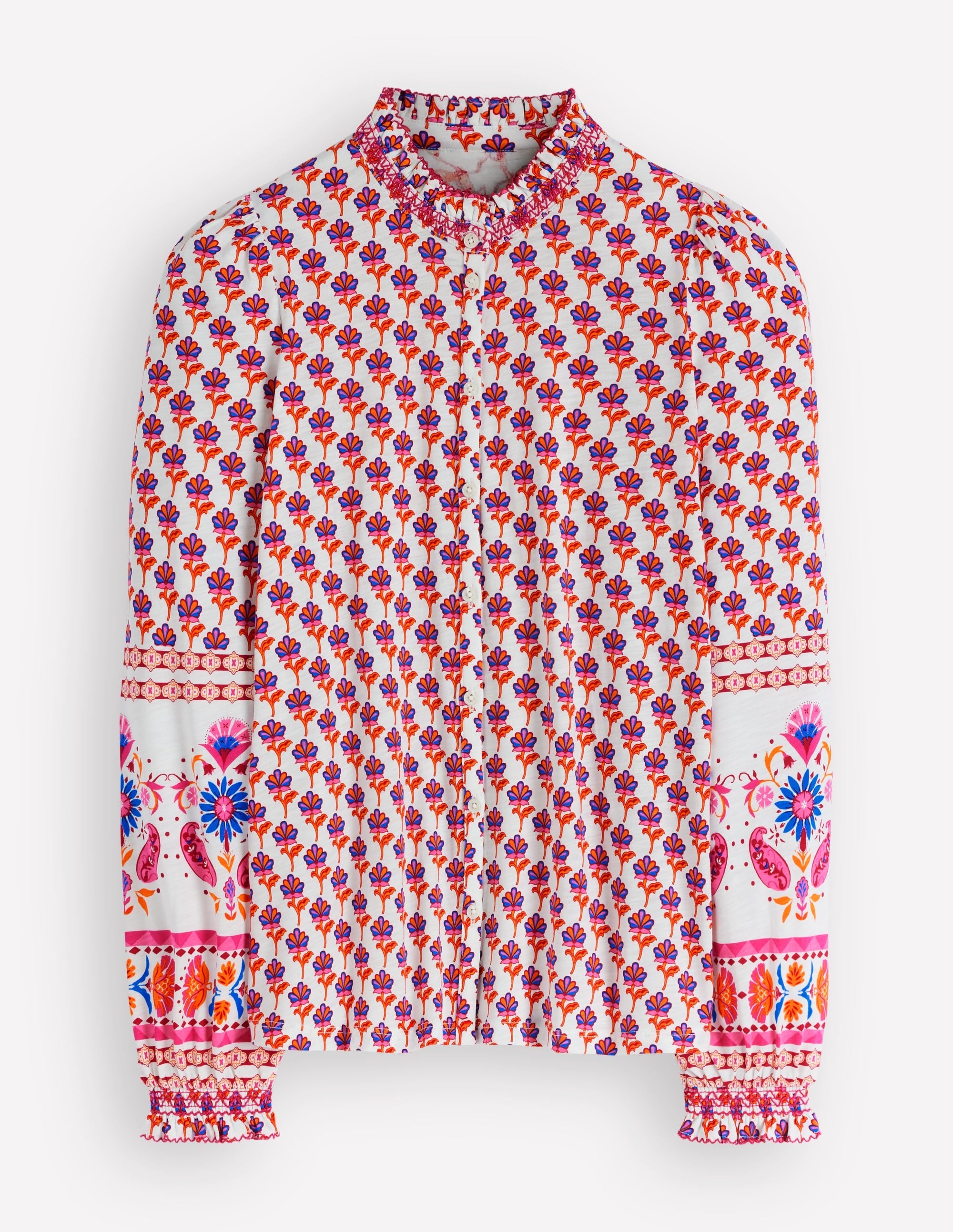 Effie Smocked Detail Shirt-Multi, Meadow Stamp Placement