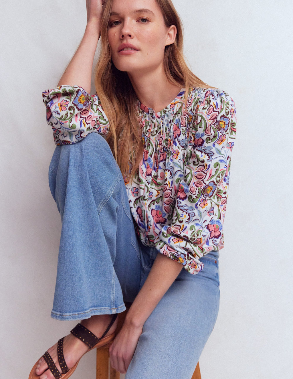 Mya Smocked Jersey Shirt-Multi, Flourishing Meadow