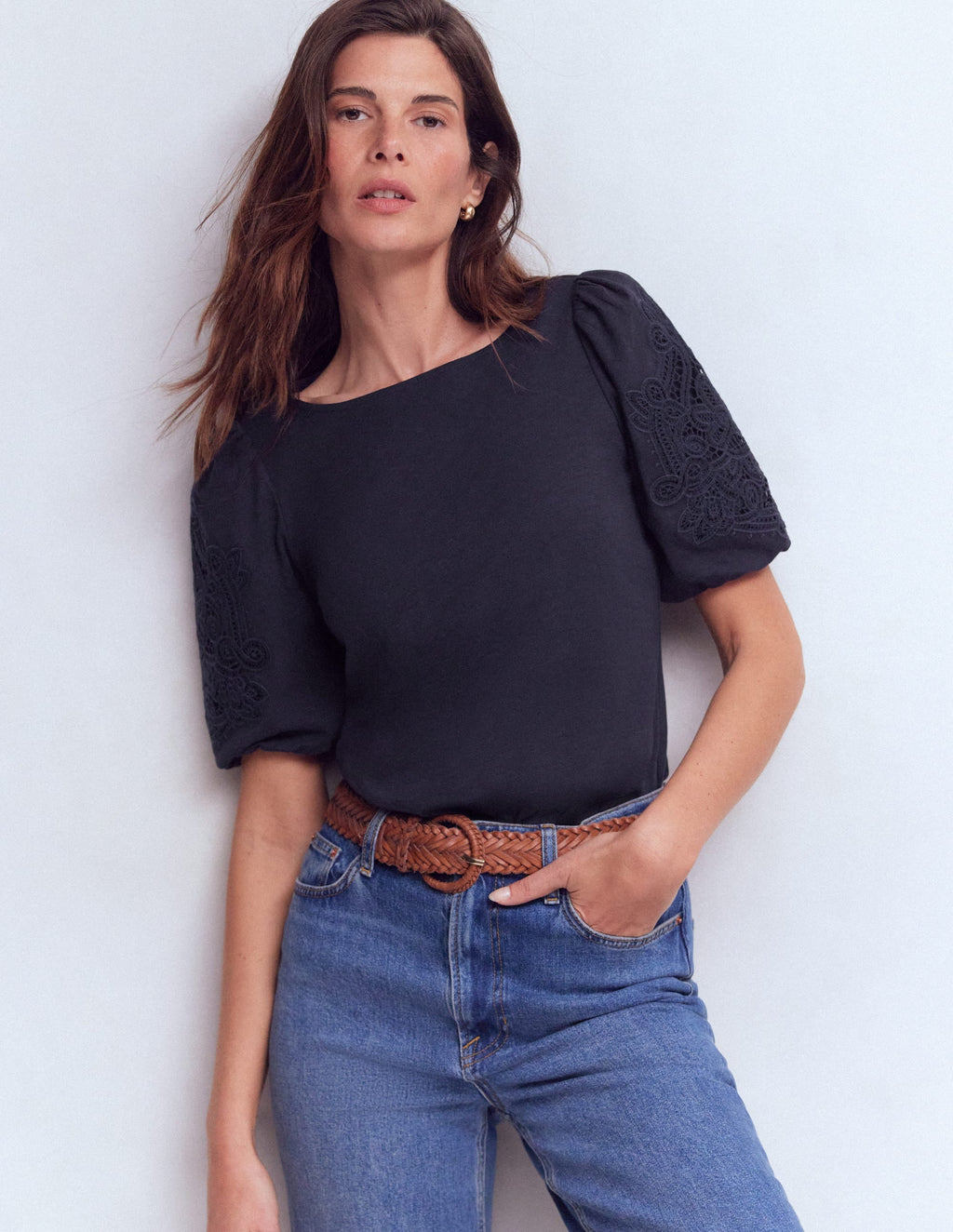 Tape Lace T-shirt-Navy