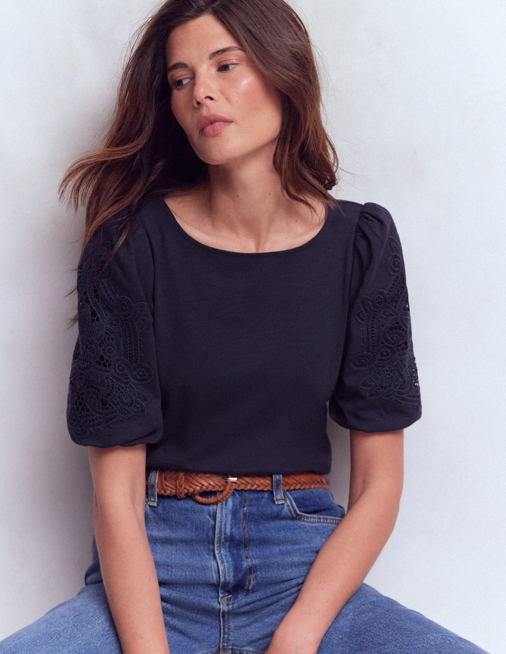 Tape Lace T-shirt-Navy