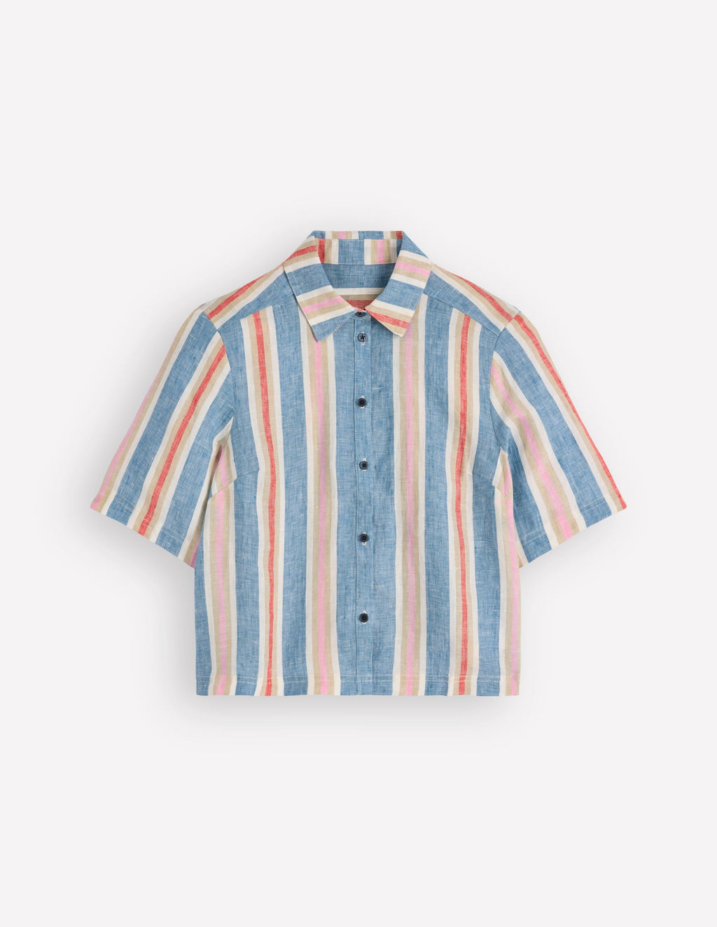Short Sleeve Linen Shirt-Multi Stripe