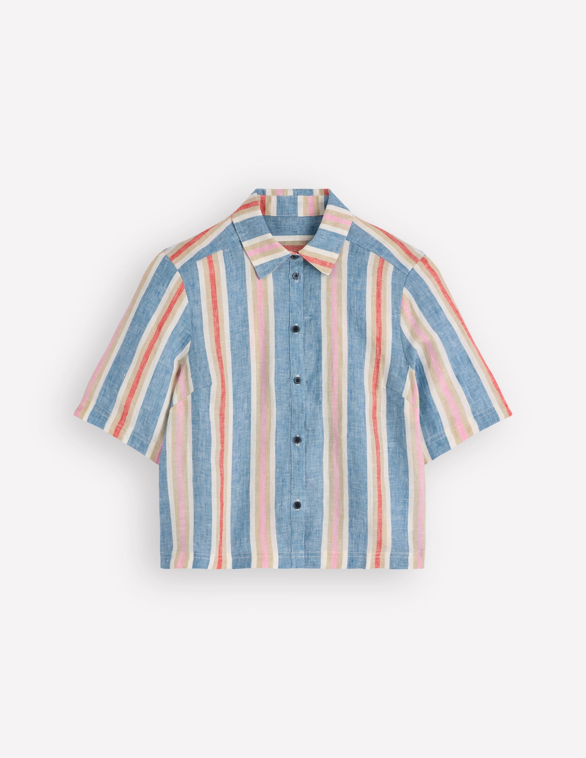 Short Sleeve Linen Shirt-Multi Stripe