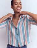 Short Sleeve Linen Shirt-Multi Stripe