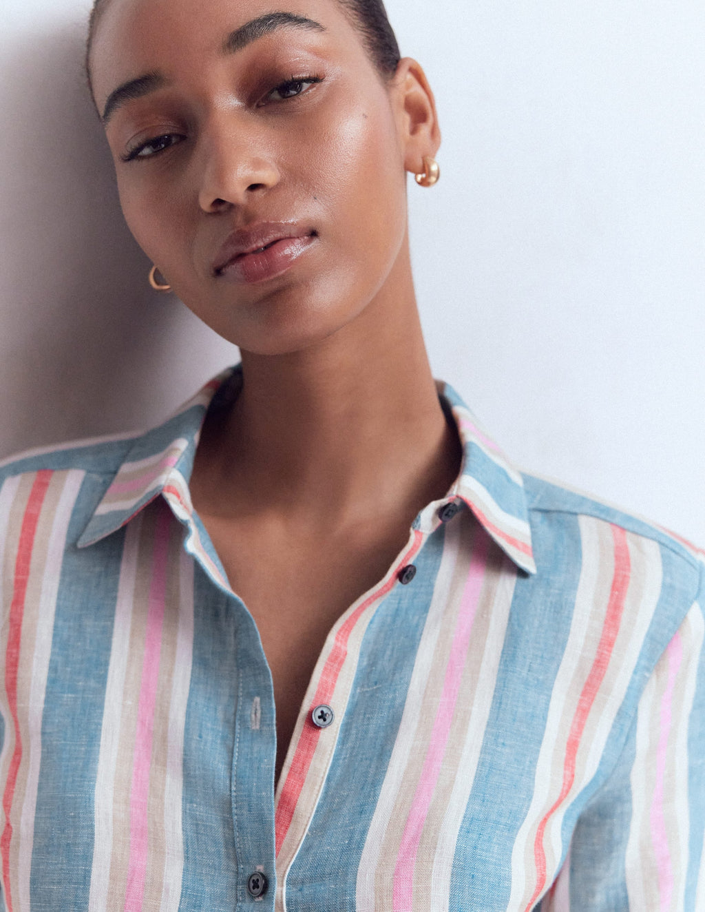 Short Sleeve Linen Shirt-Multi Stripe