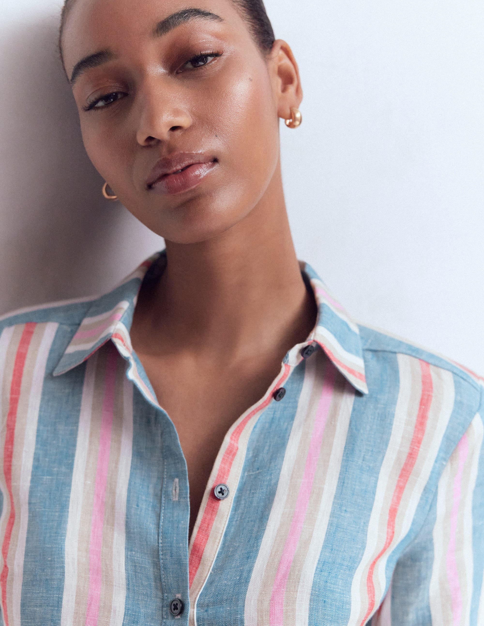 Short Sleeve Linen Shirt-Multi Stripe