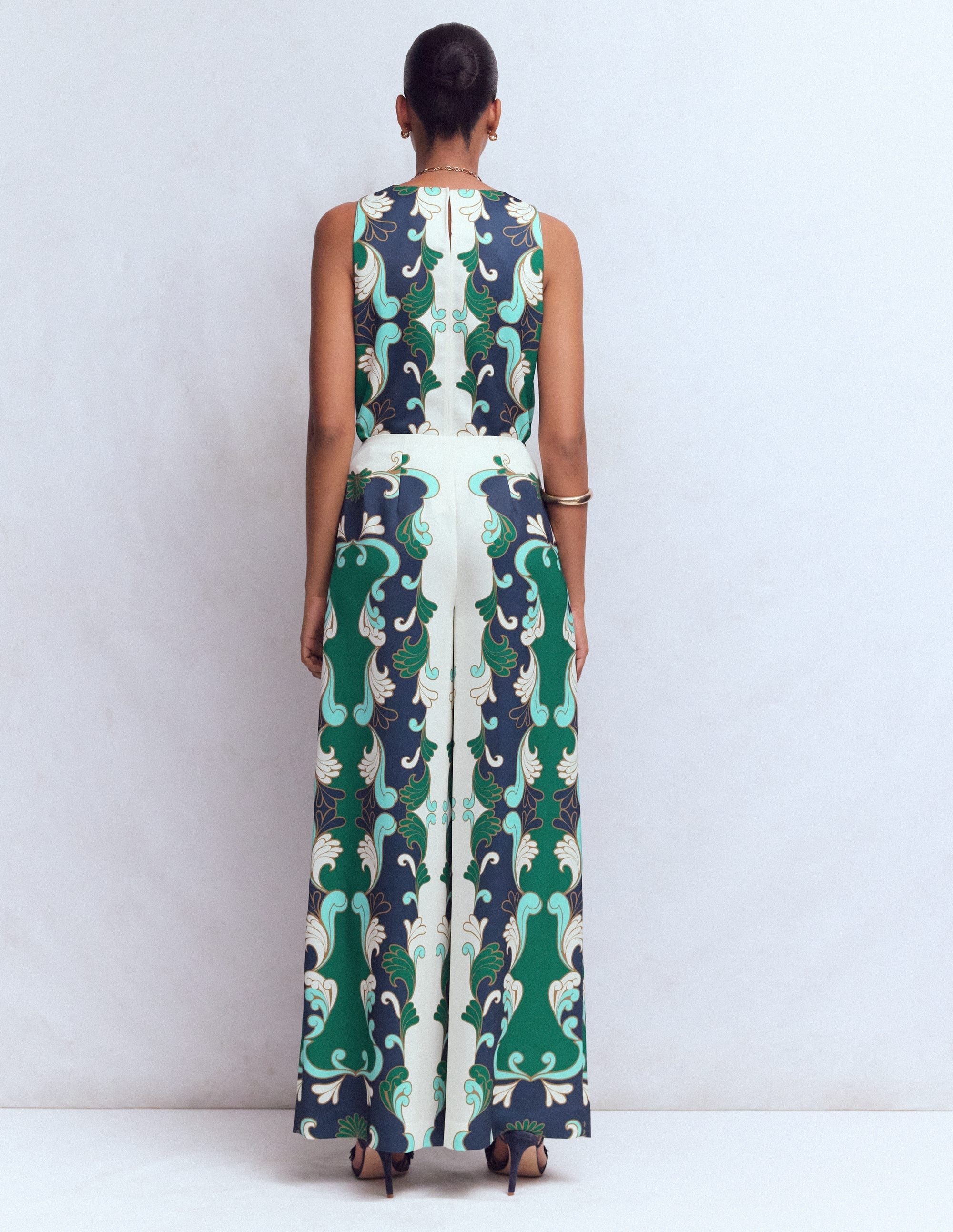 Relaxed Sleeveless Shell Top-Ivory, Foliage Whirl