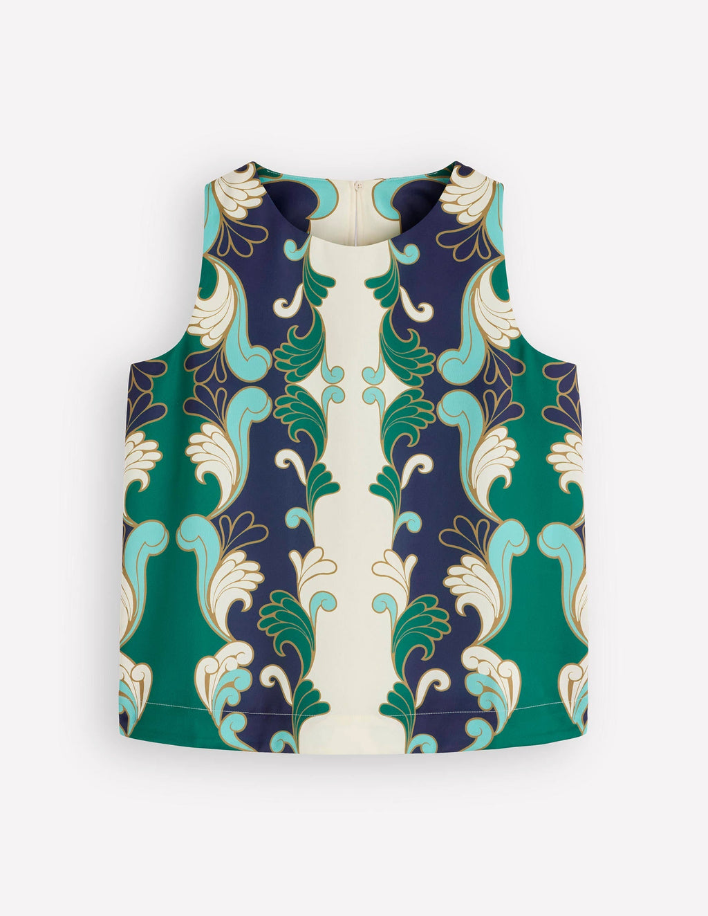 Relaxed Sleeveless Shell Top-Ivory, Foliage Whirl