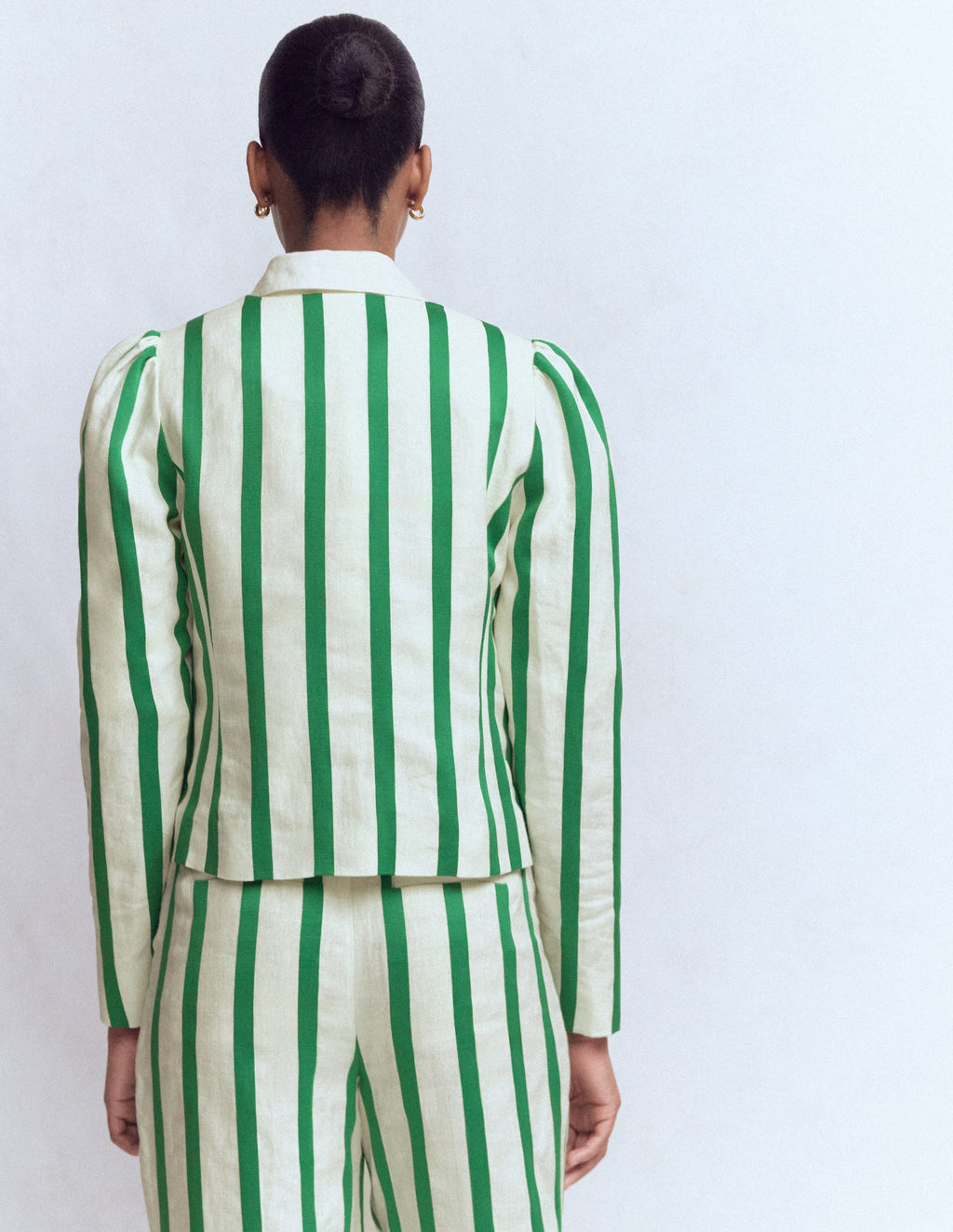 Salisbury Puff Sleeve Jacket-Ivory, Fresh Green Stripe
