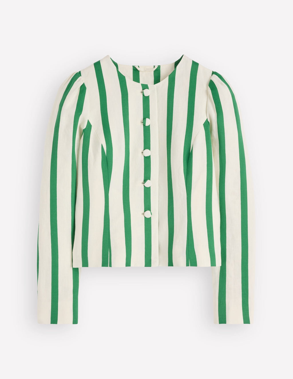 Salisbury Puff Sleeve Jacket-Ivory, Fresh Green Stripe
