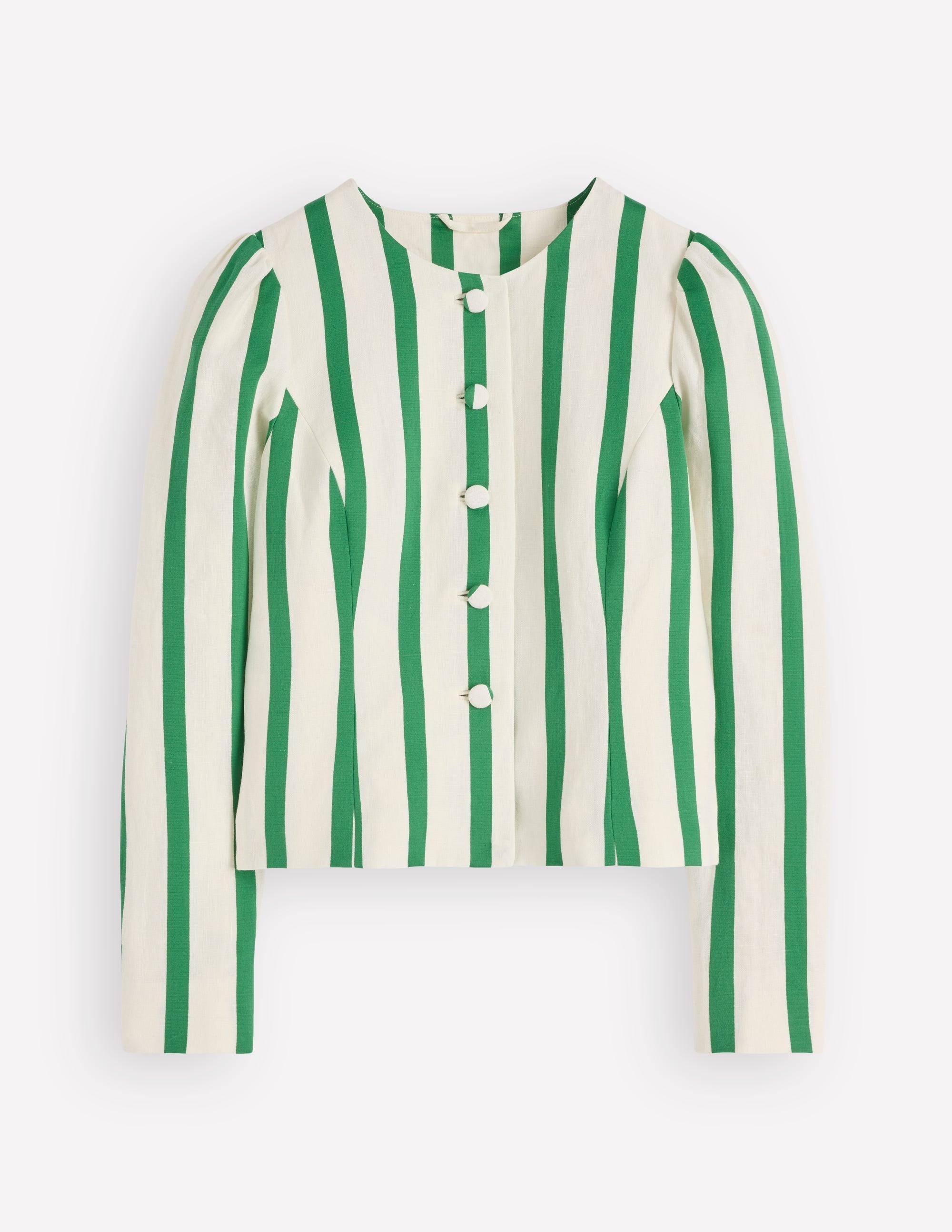 Salisbury Puff Sleeve Jacket-Ivory, Fresh Green Stripe