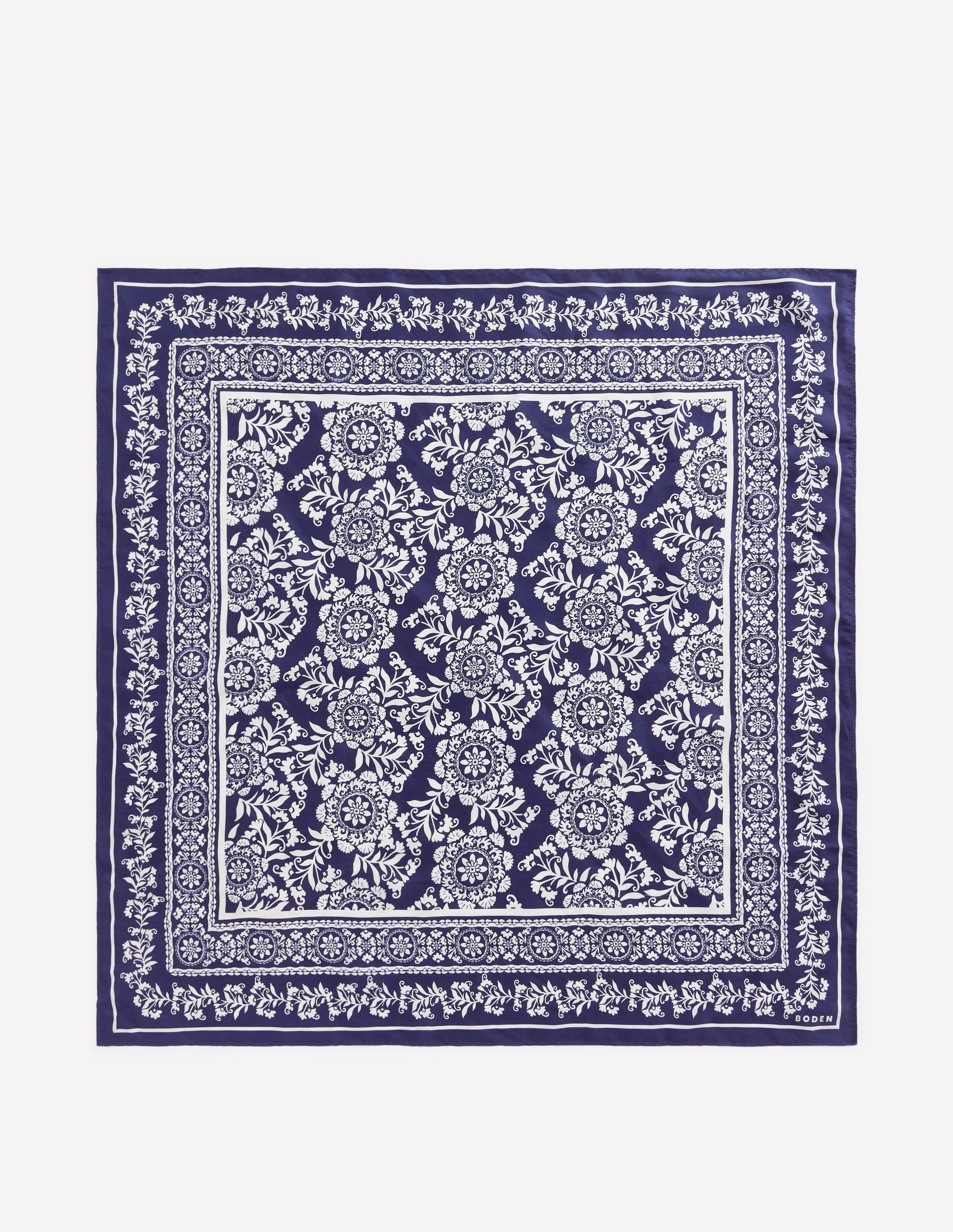 Elisabeth Silk Square Scarf-Navy Decorative Blossom