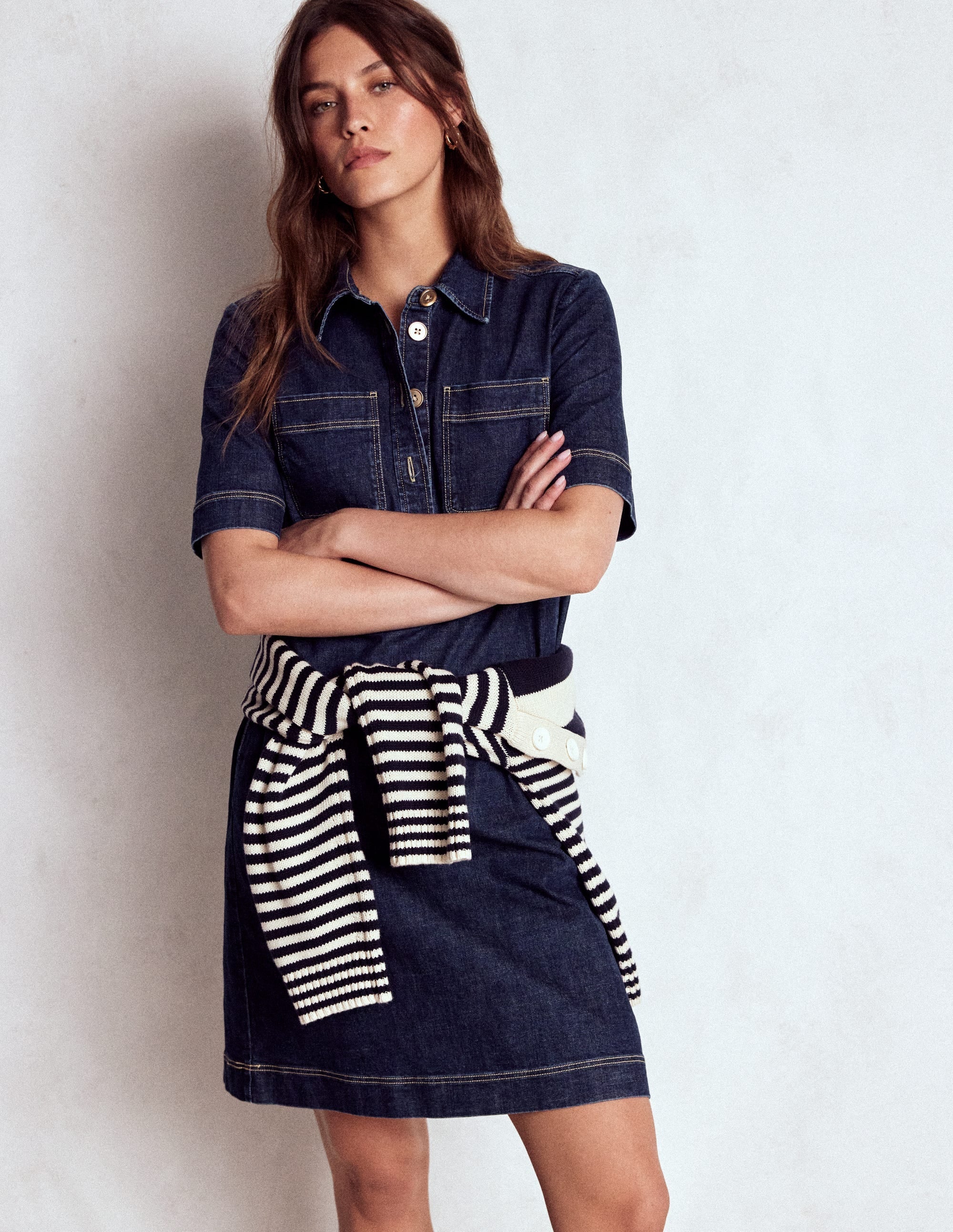 Zia Pocket Shift Dress-Dark Indigo