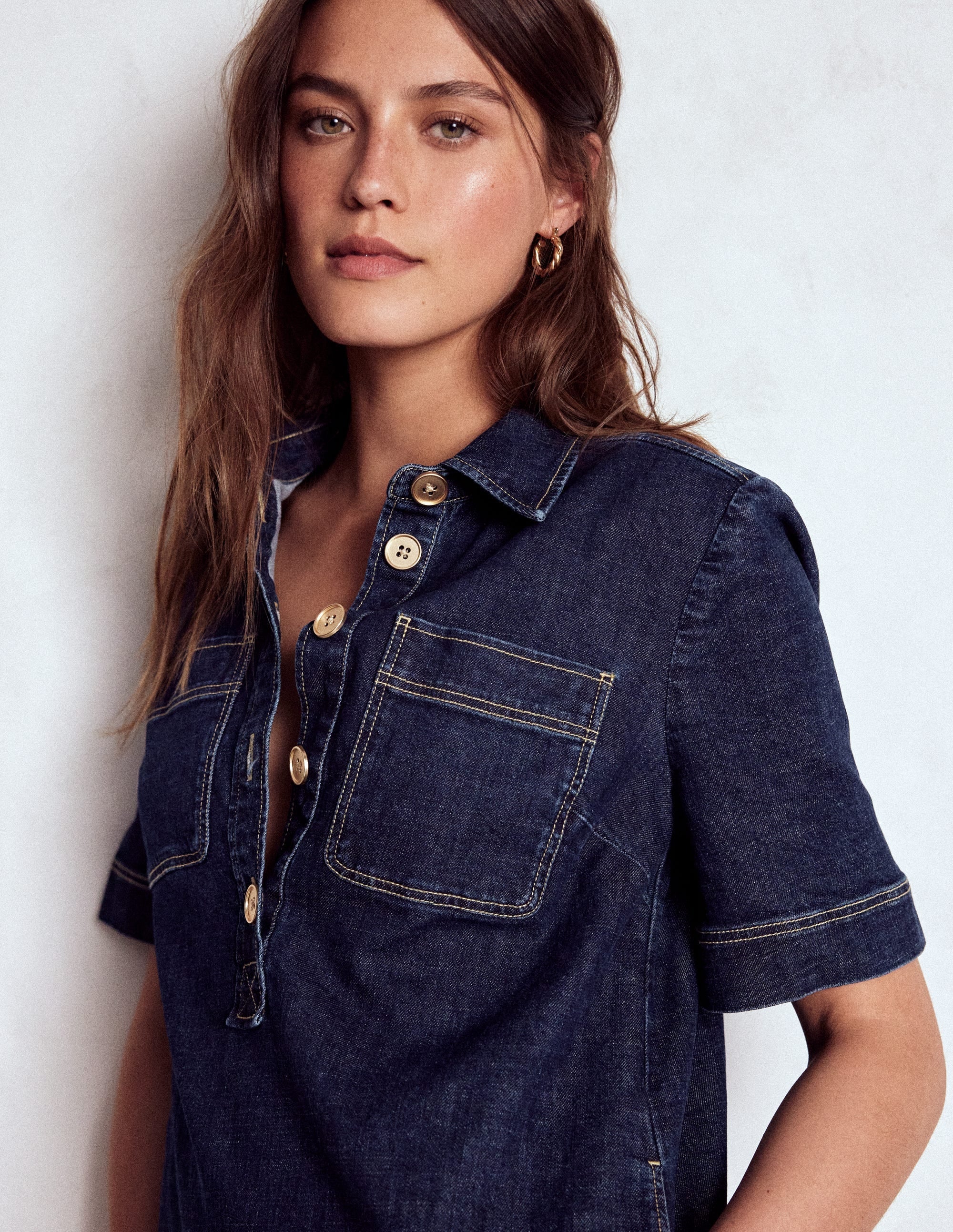 Zia Pocket Shift Dress-Dark Indigo