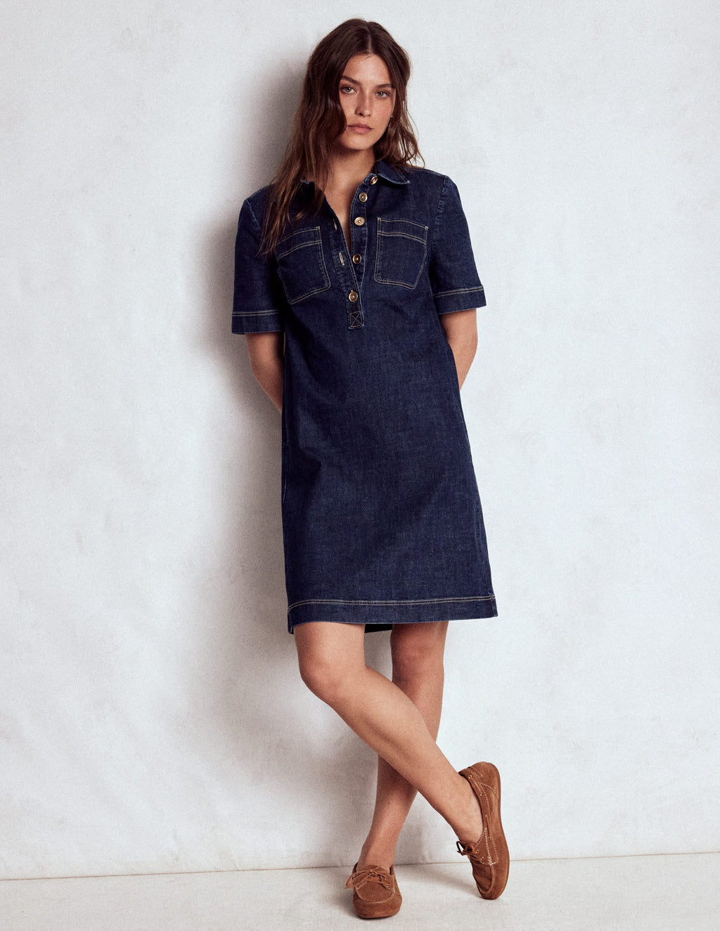 Zia Pocket Shift Dress-Dark Indigo