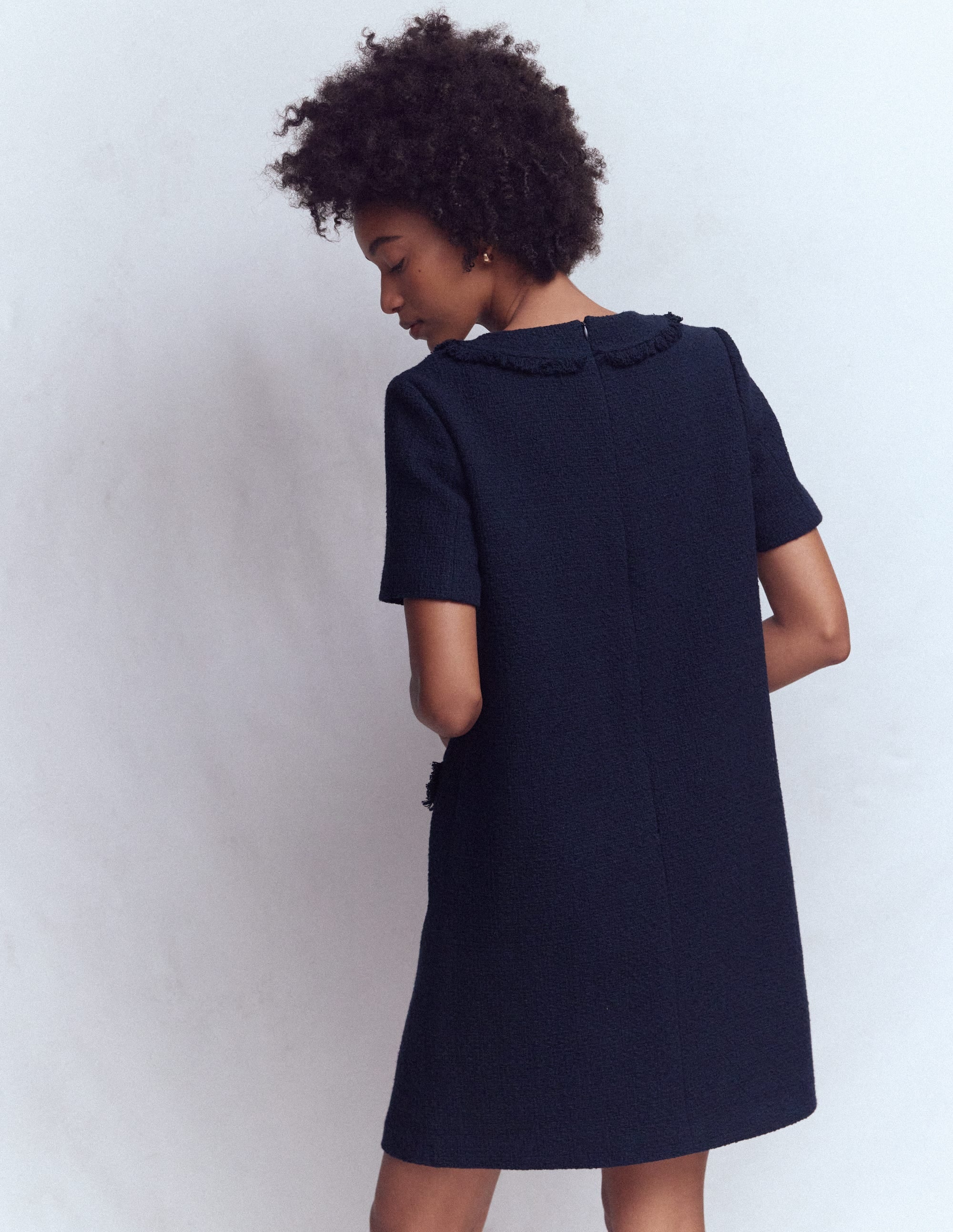 Evita Cotton Shift Dress-Navy